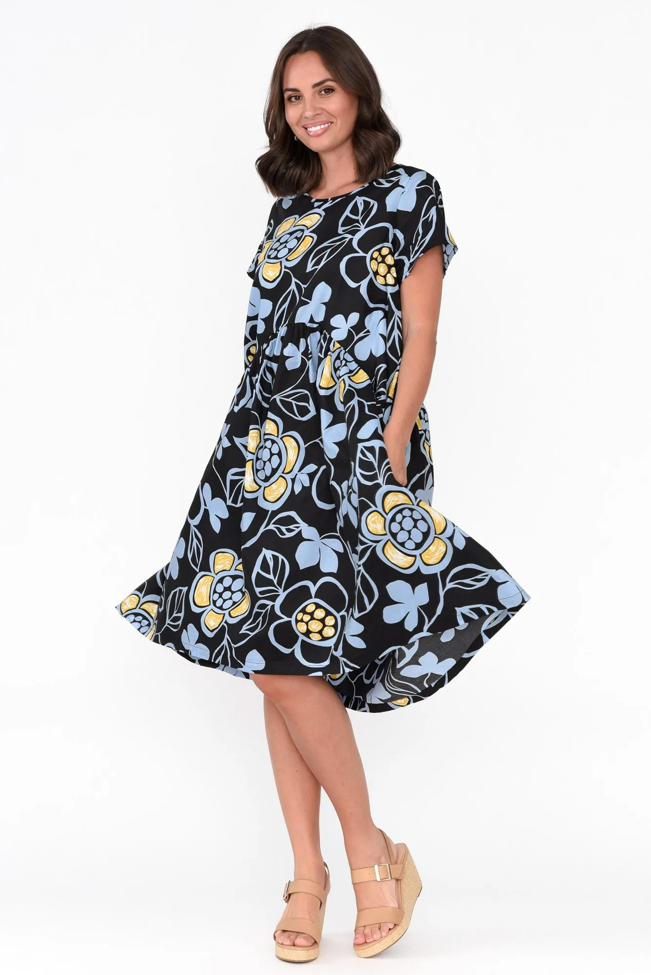Fernanda Black Daisy Cotton Dress sold by Blue Bungalow product image thumbnail 2