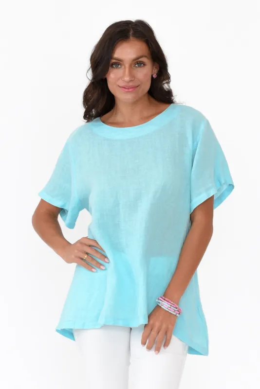 Micah Blue Linen Scoop Neck Top sold by Blue Bungalow