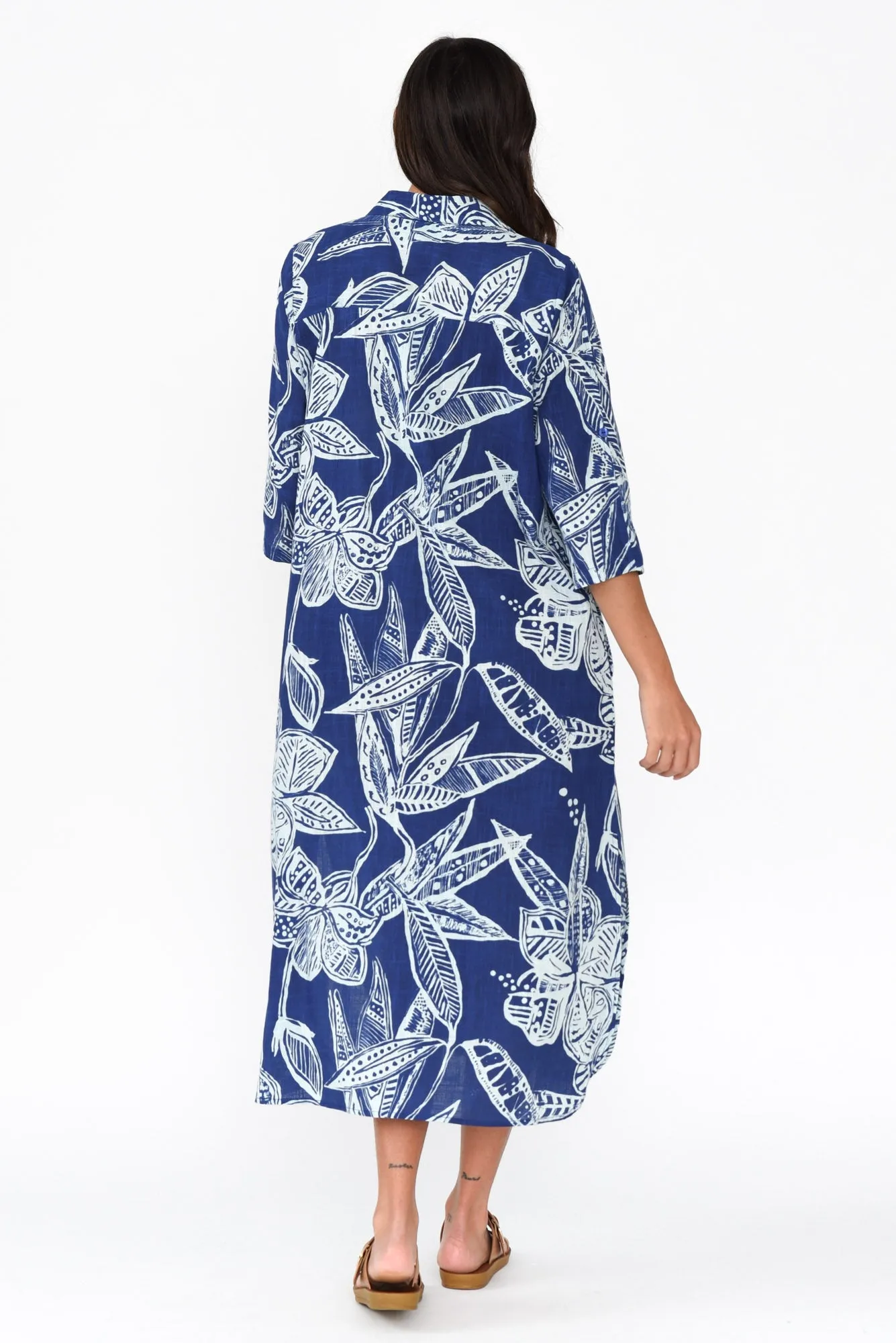 Tricia Blue Tropical Cotton Shirt Dress sold by Blue Bungalow product image thumbnail 4