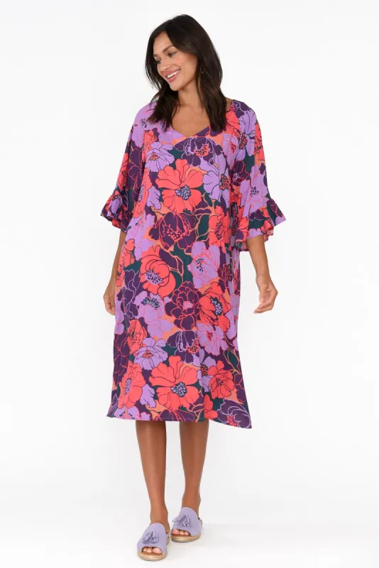 Julien Purple Garden Frill Sleeve Dress sold by Blue Bungalow