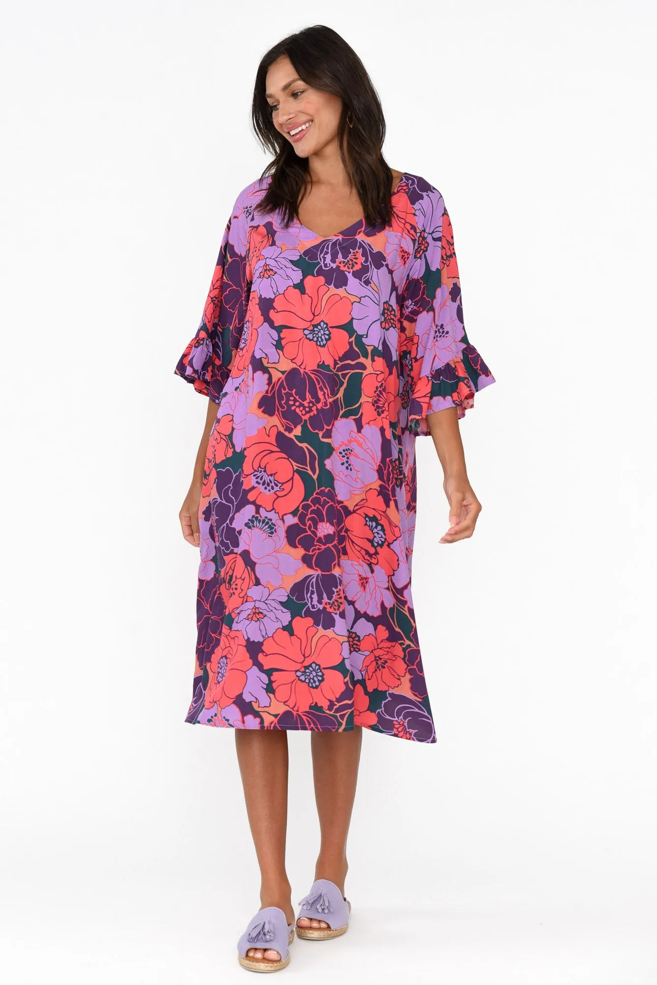 Julien Purple Garden Frill Sleeve Dress sold by Blue Bungalow