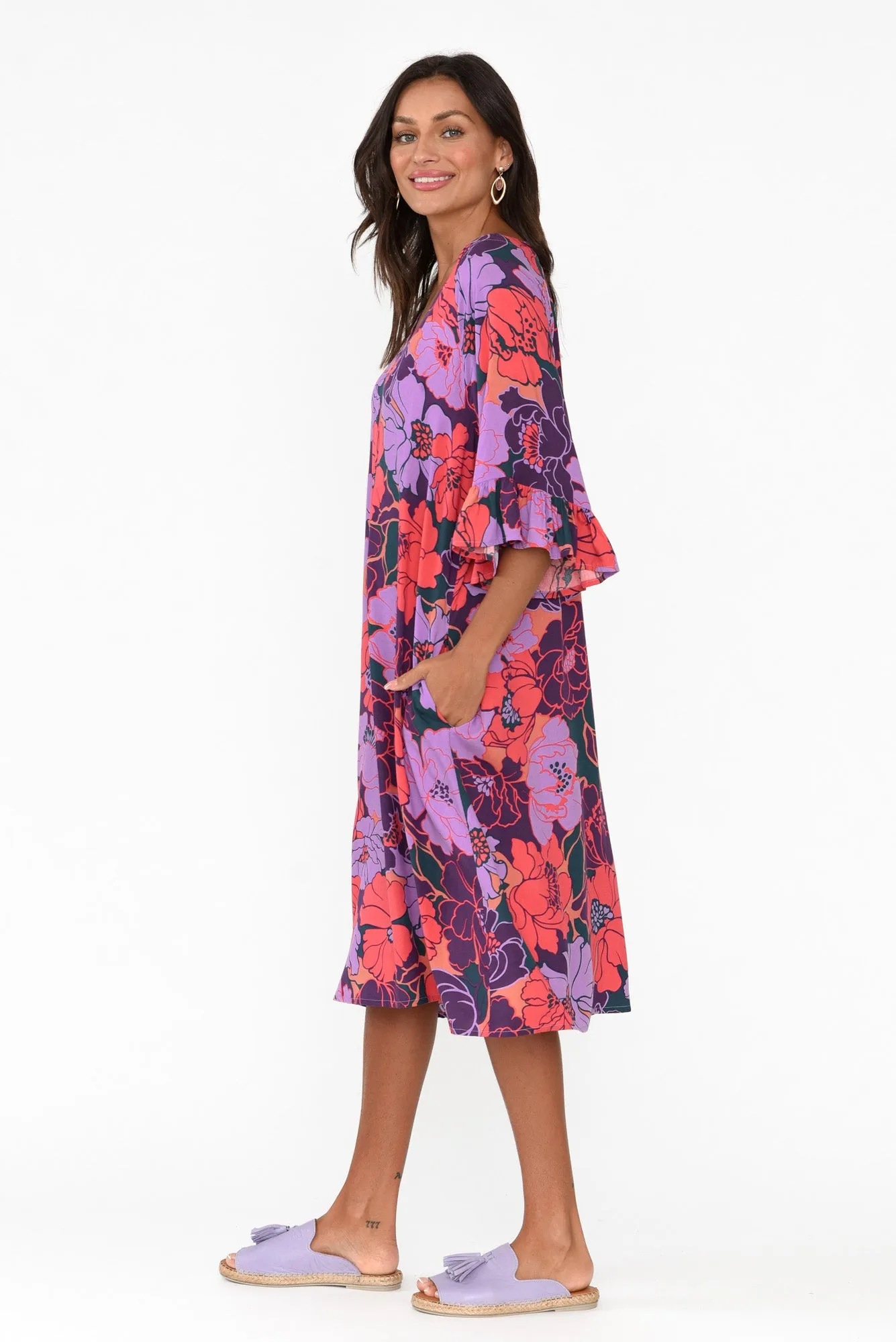 Julien Purple Garden Frill Sleeve Dress sold by Blue Bungalow product image thumbnail 3