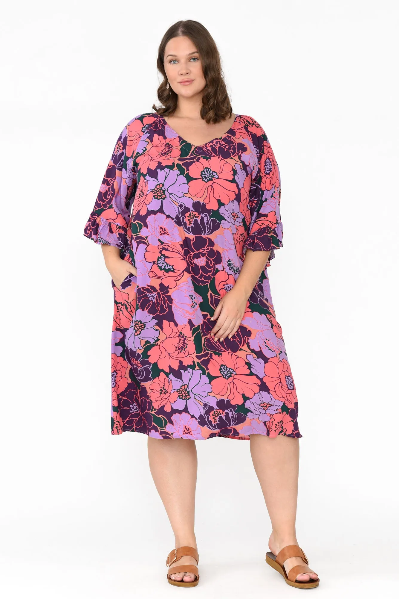 Julien Purple Garden Frill Sleeve Dress sold by Blue Bungalow product image thumbnail 2