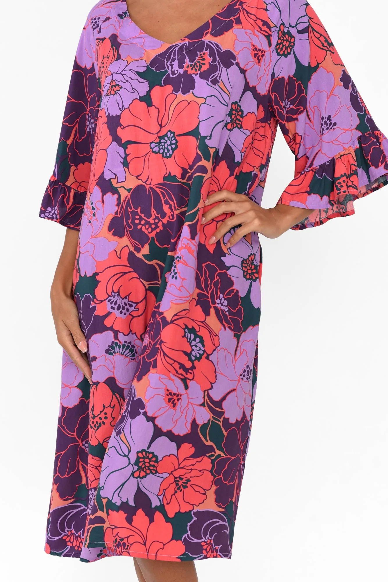 Julien Purple Garden Frill Sleeve Dress sold by Blue Bungalow product image thumbnail 5