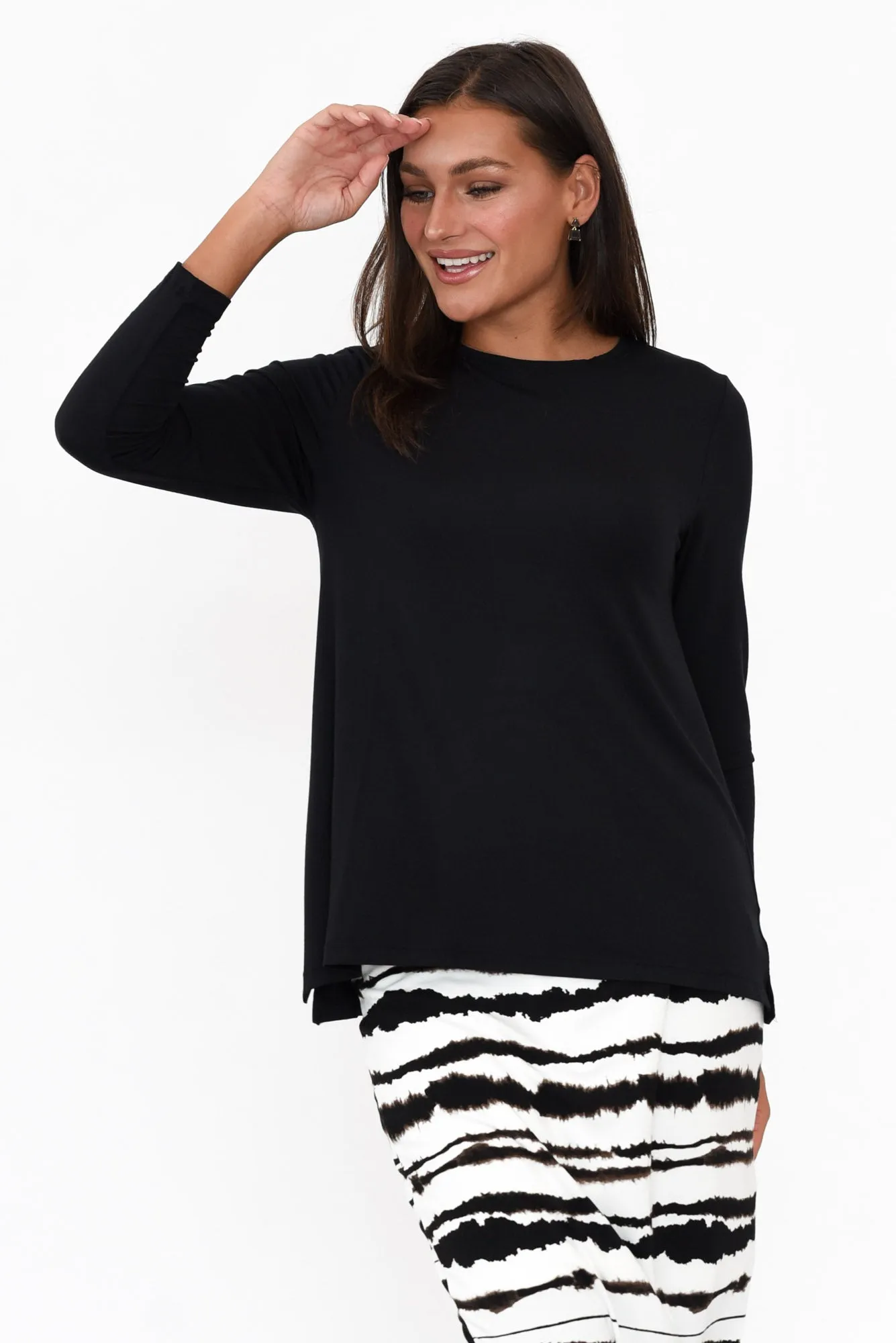 Black Long Sleeve Micro Modal Swing Top sold by Blue Bungalow
