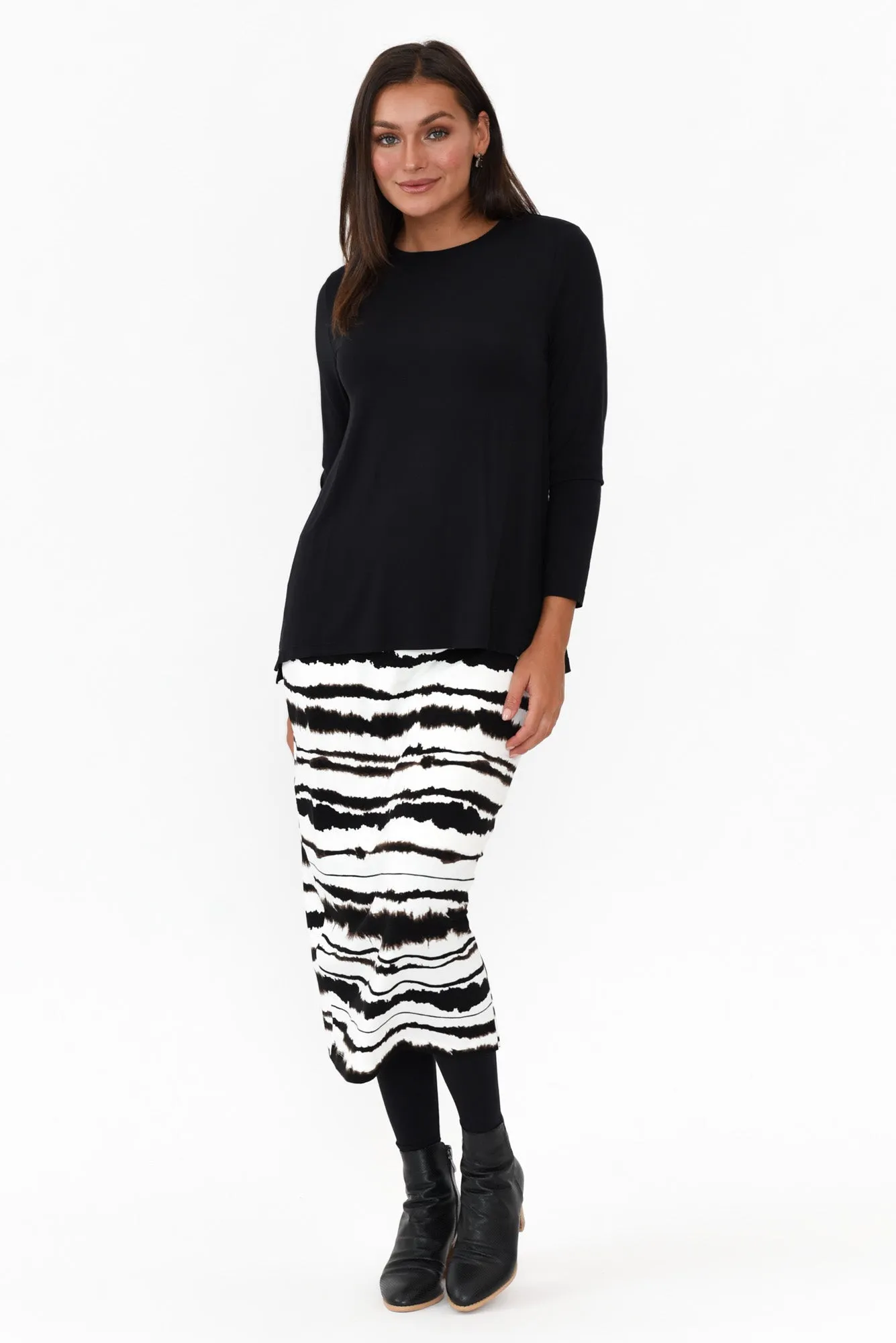 Black Long Sleeve Micro Modal Swing Top sold by Blue Bungalow product image thumbnail 2