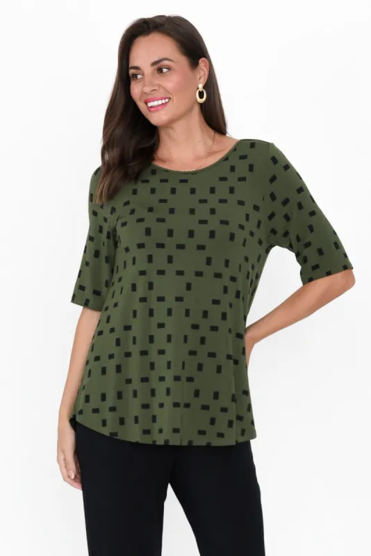 Green Geo Half Sleeve Micro Modal Top sold by Blue Bungalow