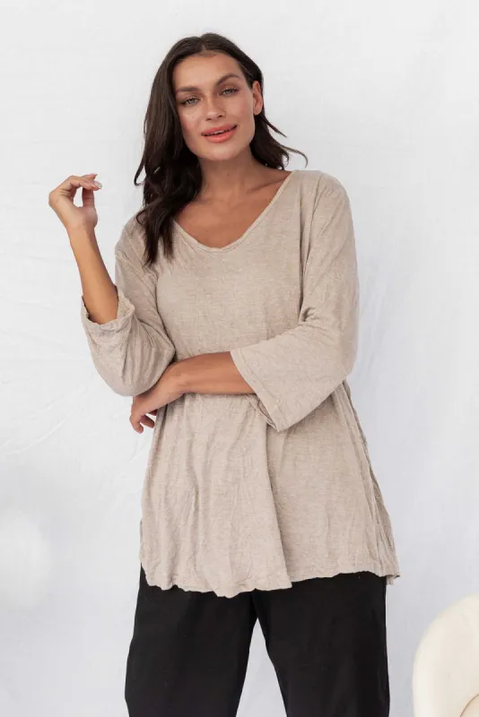 Julita Oat Crinkle Cotton Top sold by Blue Bungalow