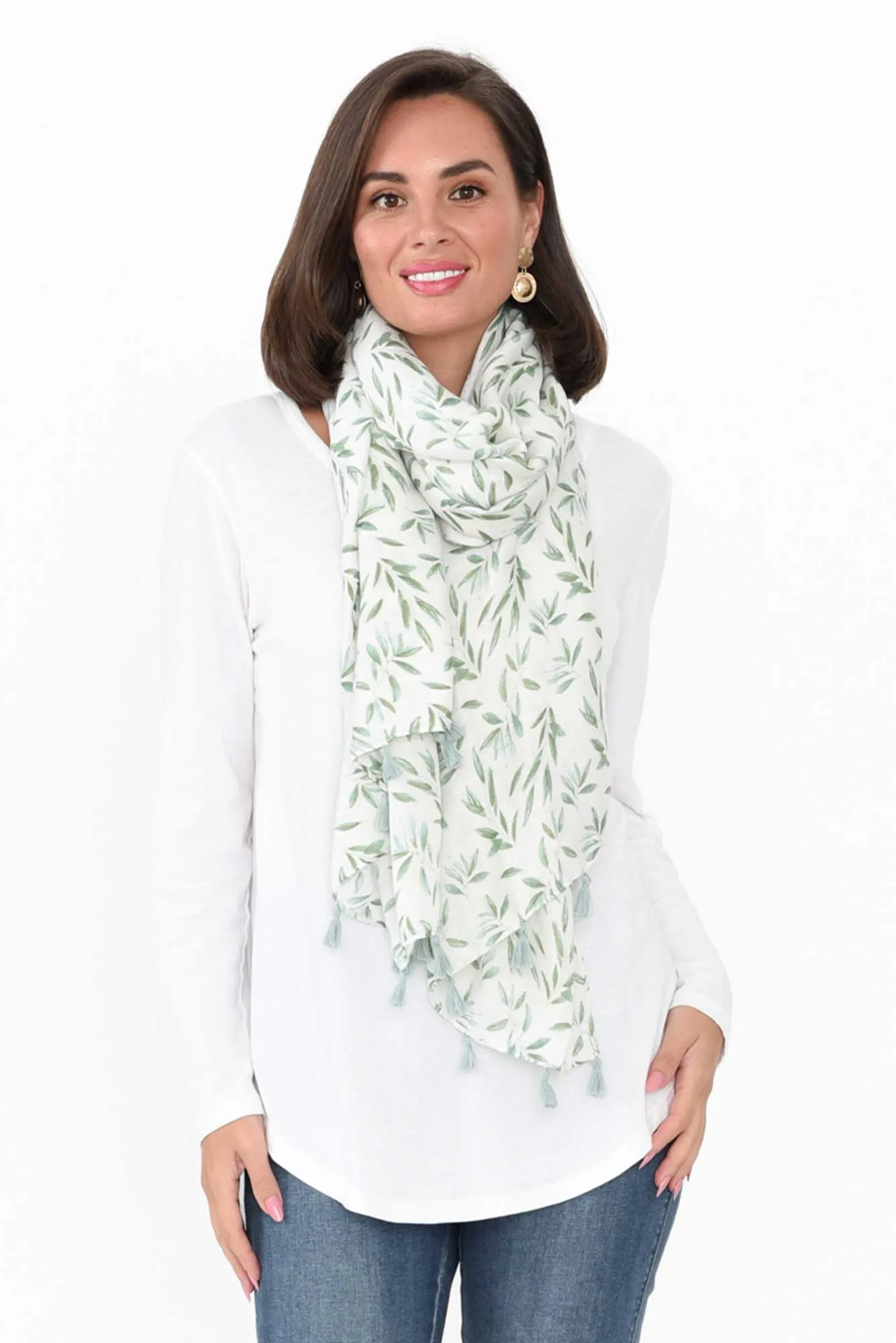 Olivia Green Leaf Scarf sold by Blue Bungalow