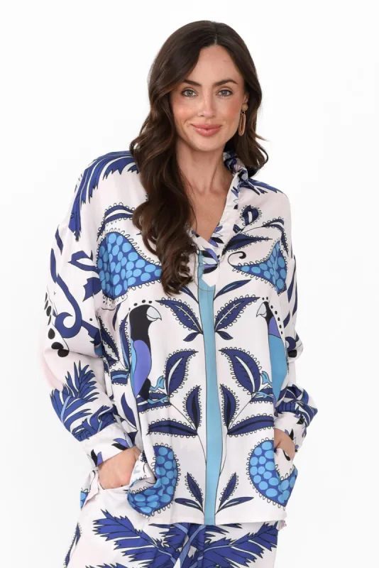 Suzy Blue Tropical V Neck Shirt sold by Blue Bungalow