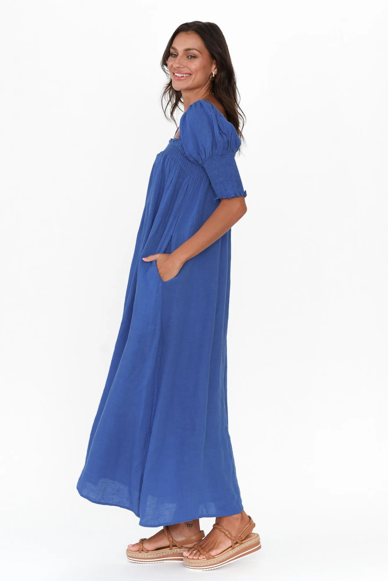 Bethania Cobalt Linen Dress sold by Blue Bungalow product image thumbnail 4