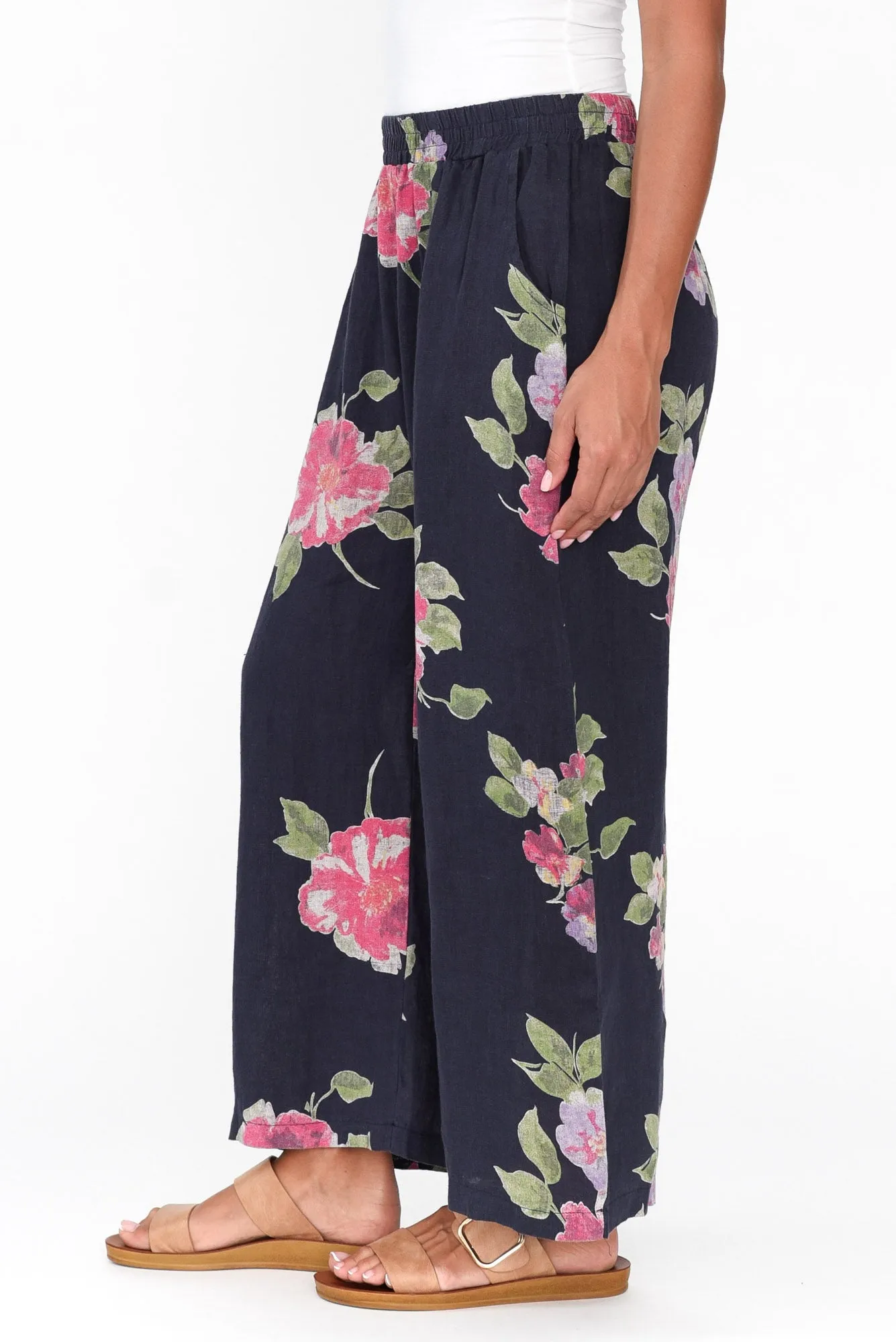 Cheyanne Navy Flower Linen Pants sold by Blue Bungalow product image thumbnail 5