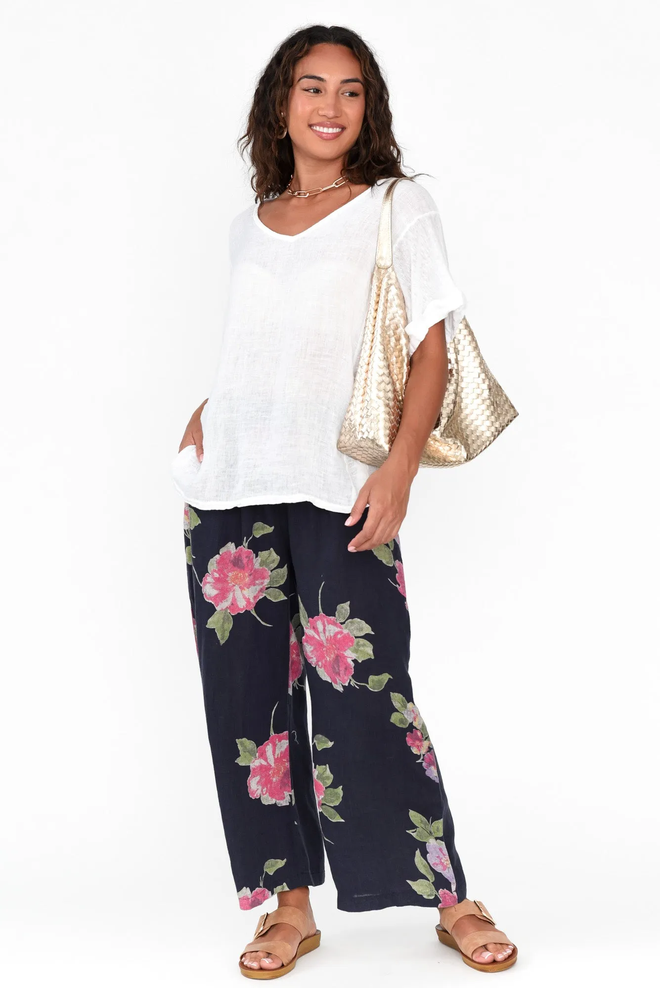 Cheyanne Navy Flower Linen Pants sold by Blue Bungalow product image thumbnail 3