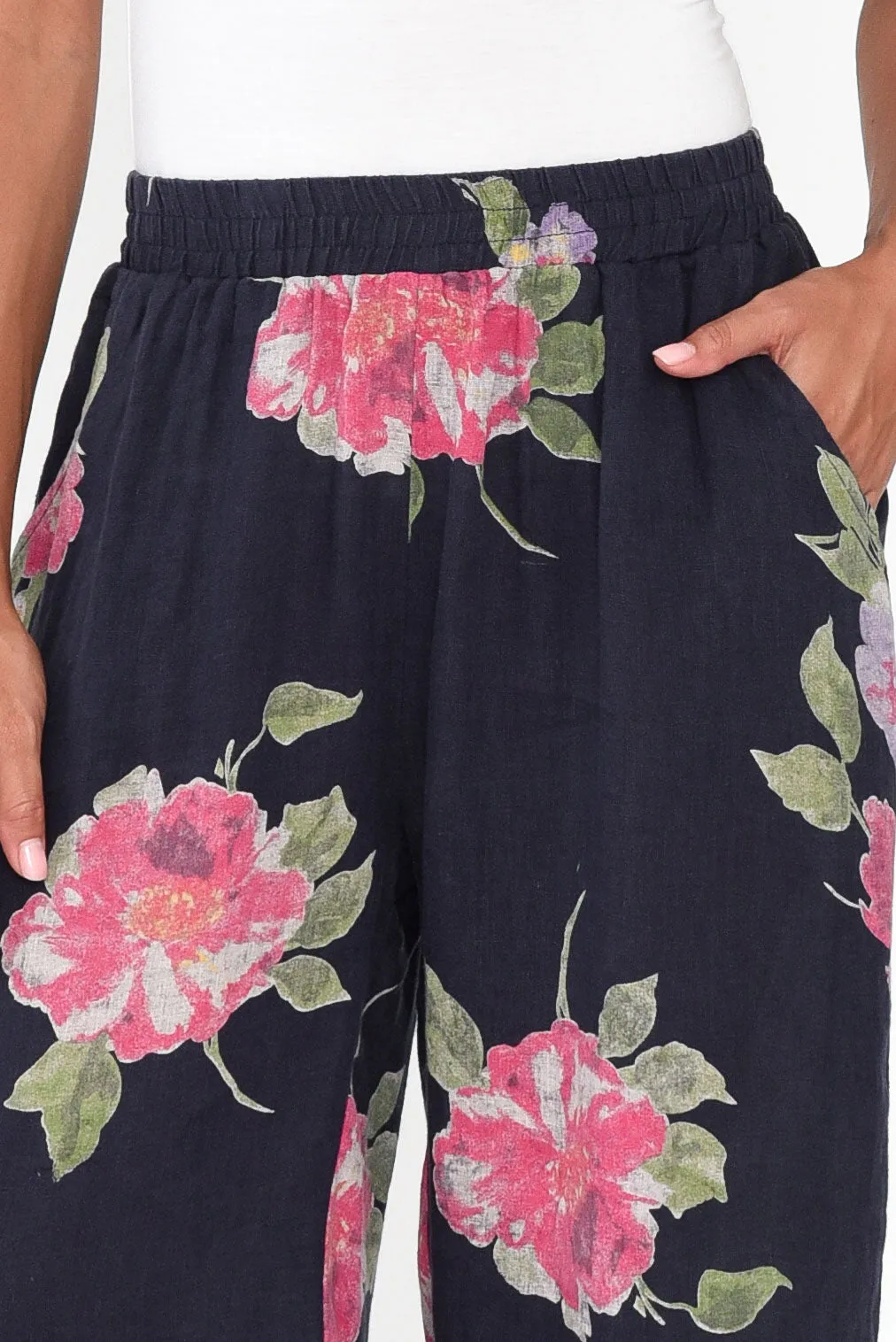 Cheyanne Navy Flower Linen Pants sold by Blue Bungalow product image thumbnail 4