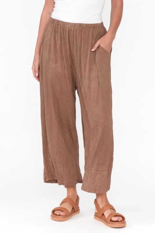Lira Brown Crinkle Cotton Wide Leg Pants sold by Blue Bungalow