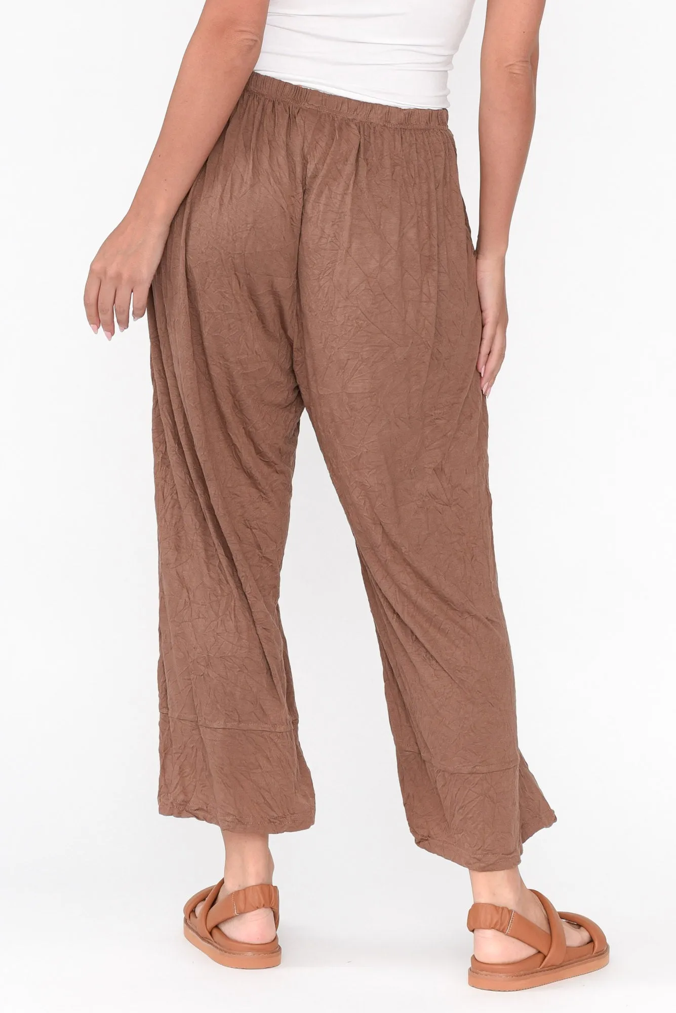 Lira Brown Crinkle Cotton Wide Leg Pants sold by Blue Bungalow product image thumbnail 5