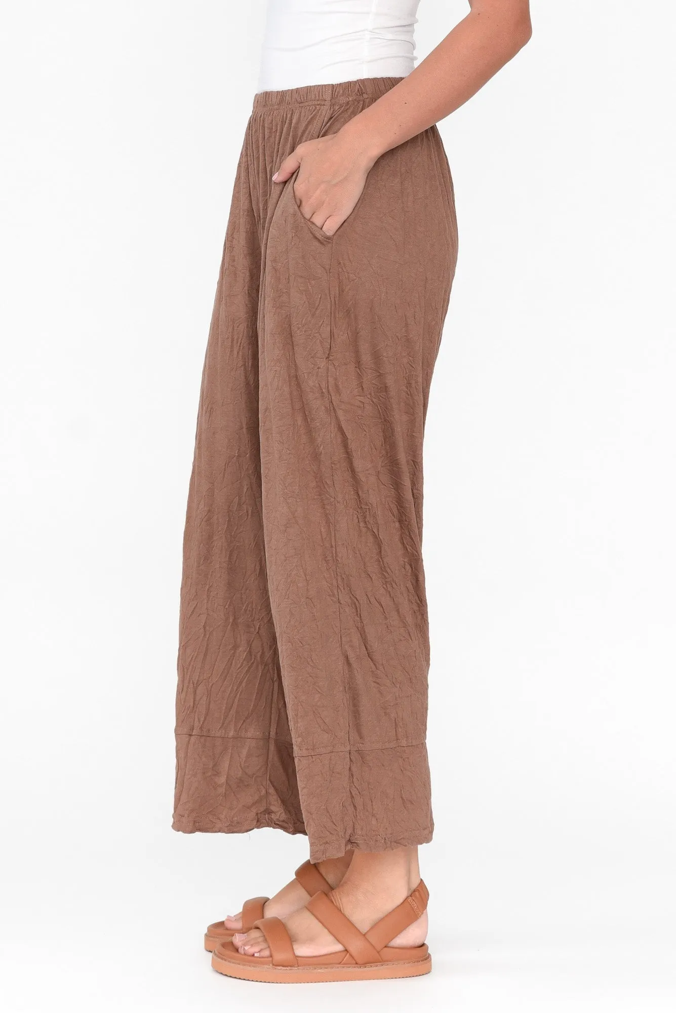 Lira Brown Crinkle Cotton Wide Leg Pants sold by Blue Bungalow product image thumbnail 4