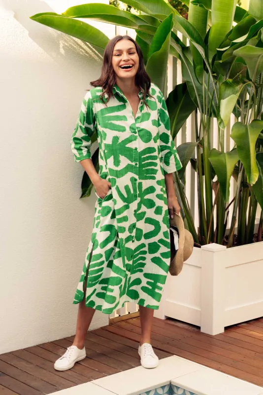 Tricia Green Abstract Cotton Shirt Dress sold by Blue Bungalow
