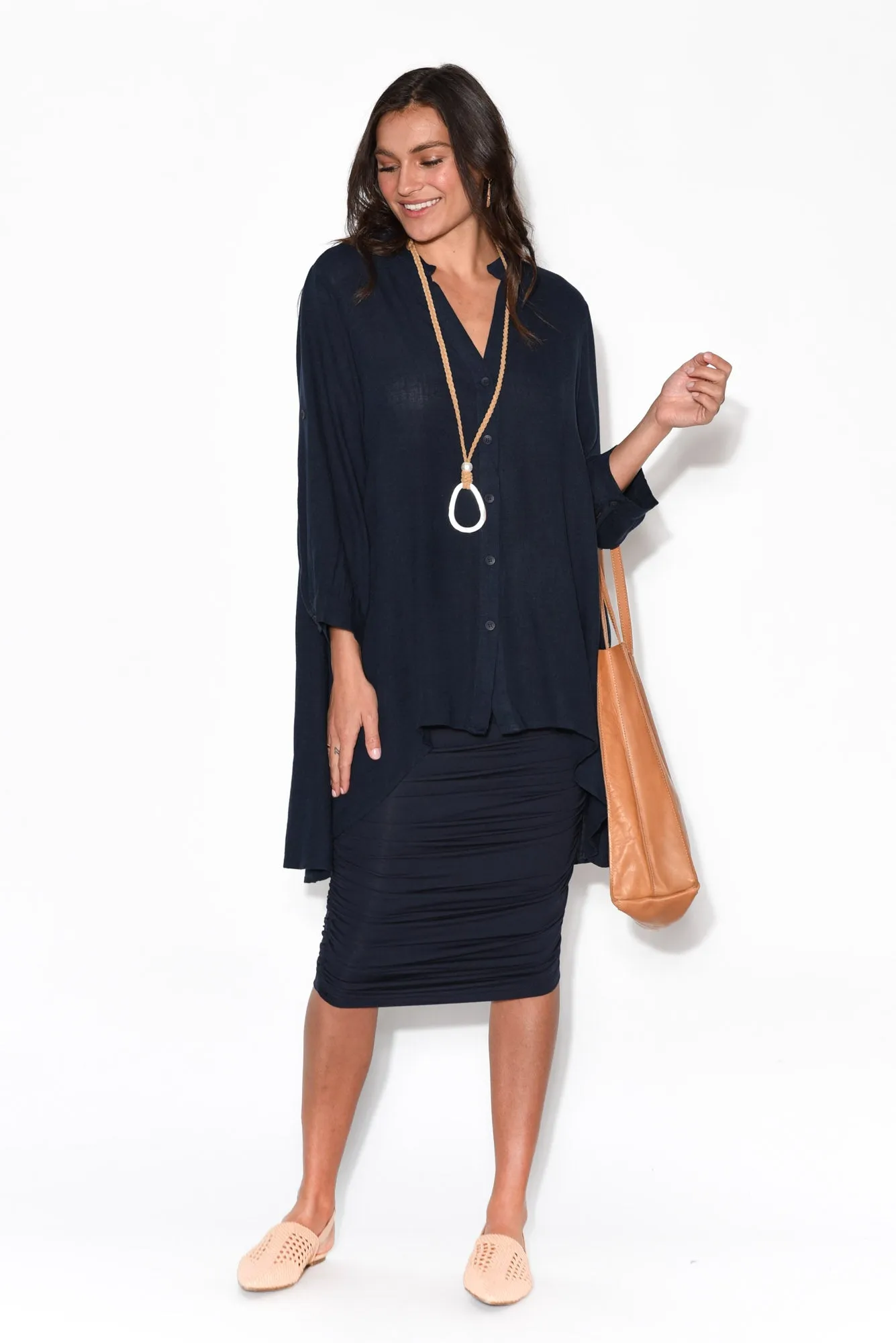 Ross Navy Bamboo Ruched Skirt sold by Blue Bungalow product image thumbnail 3