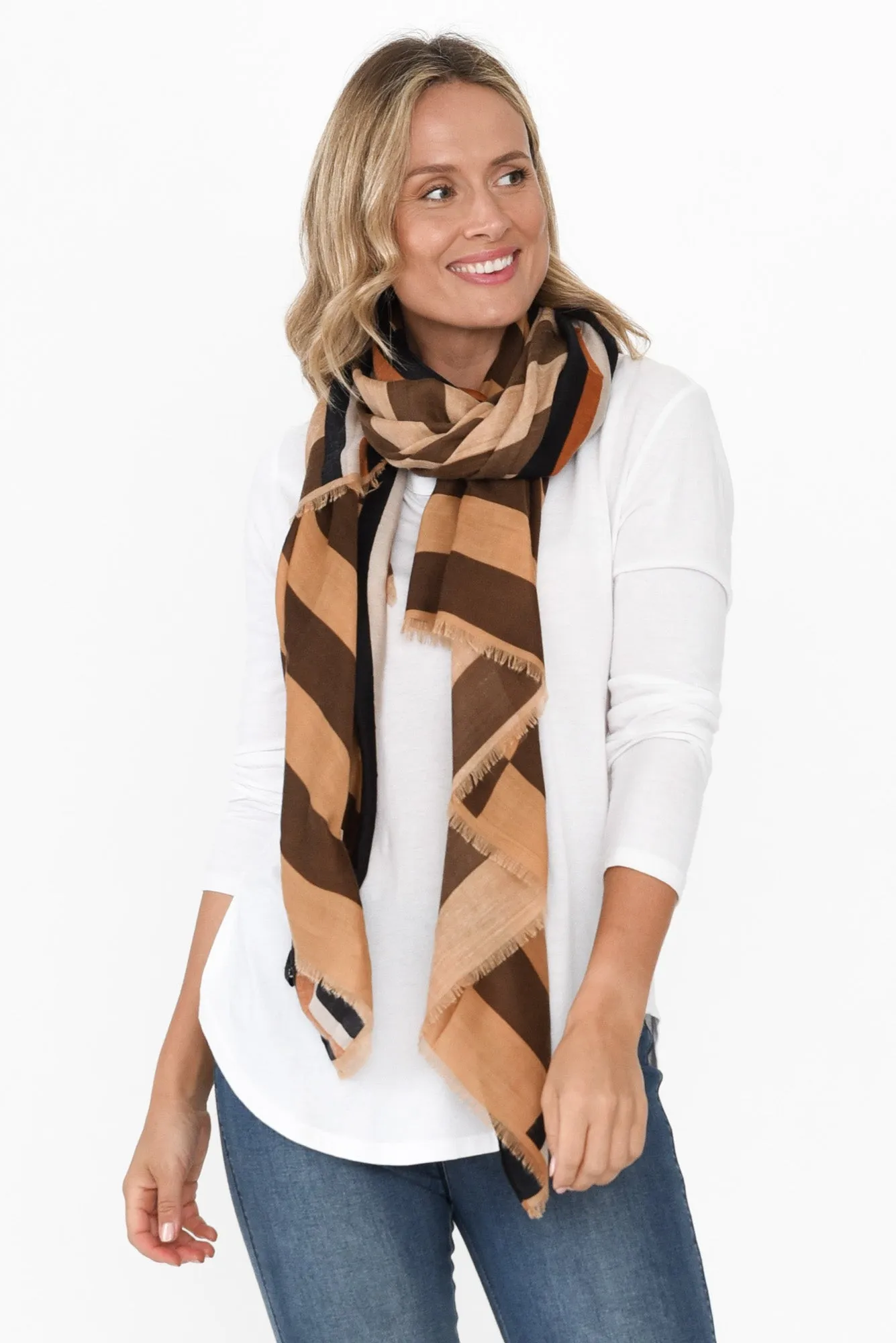 Marlo Brown Stripe Scarf sold by Blue Bungalow