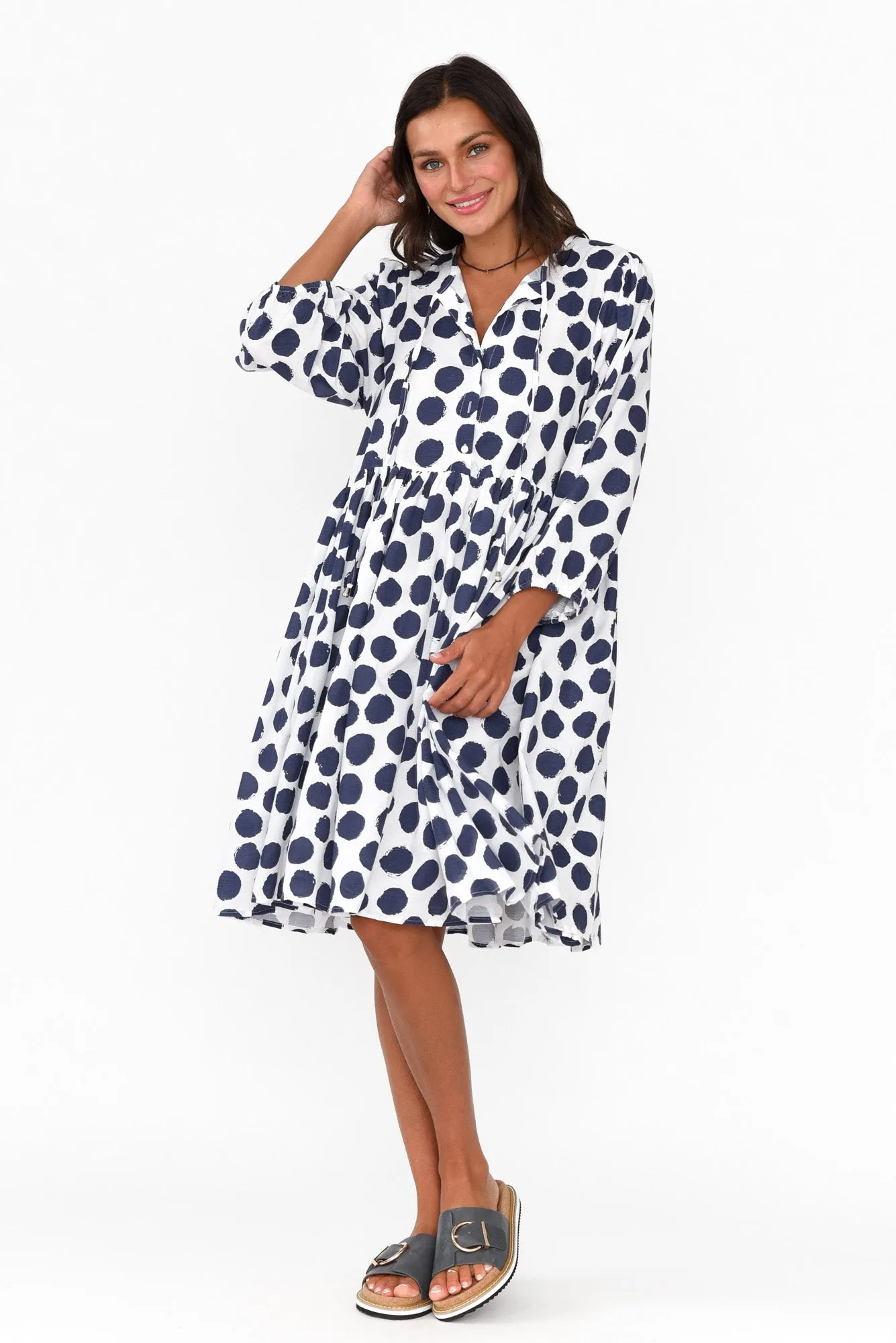 Frieda Navy Spot Cotton Tie Dress sold by Blue Bungalow product image thumbnail 3