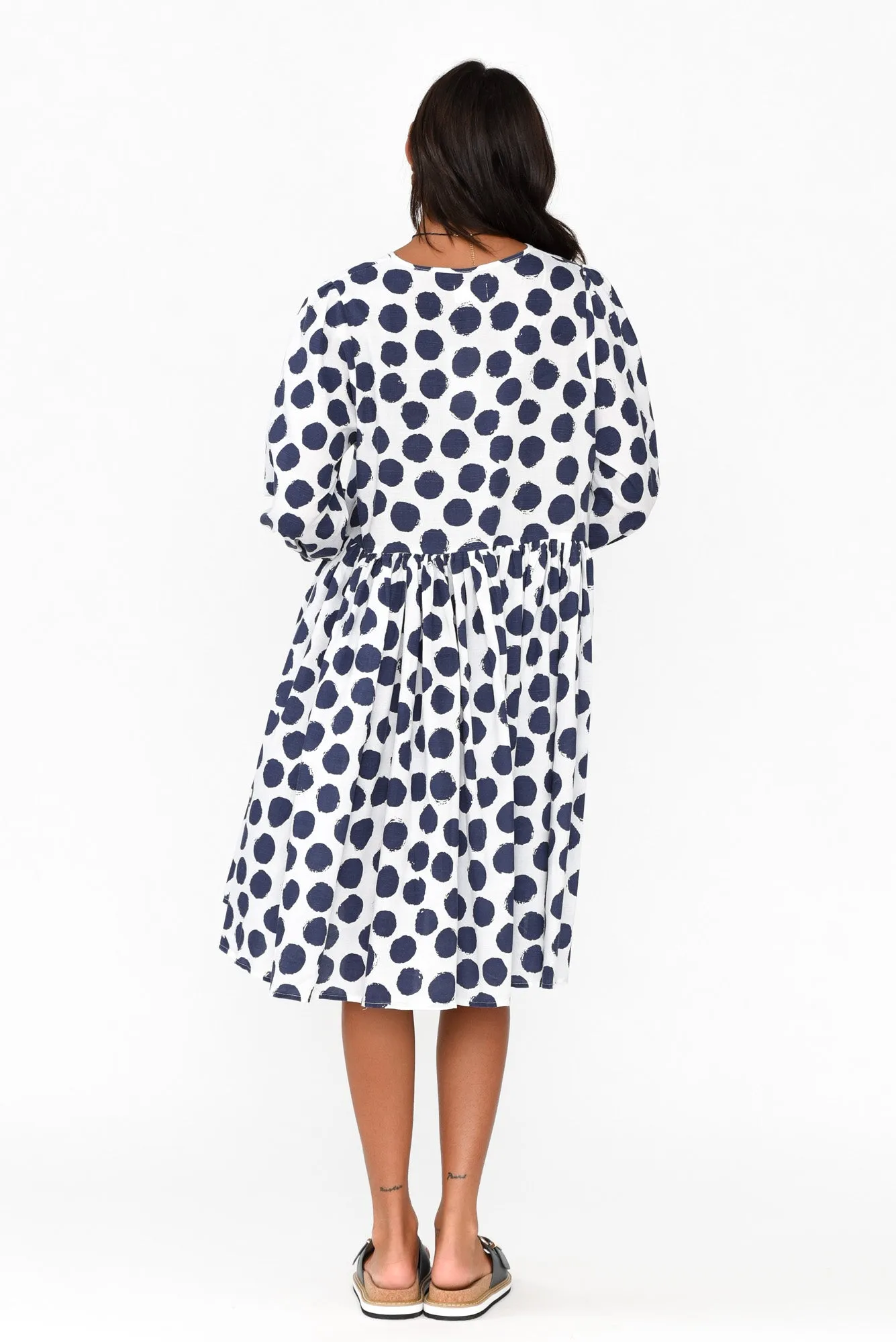 Frieda Navy Spot Cotton Tie Dress sold by Blue Bungalow product image thumbnail 5