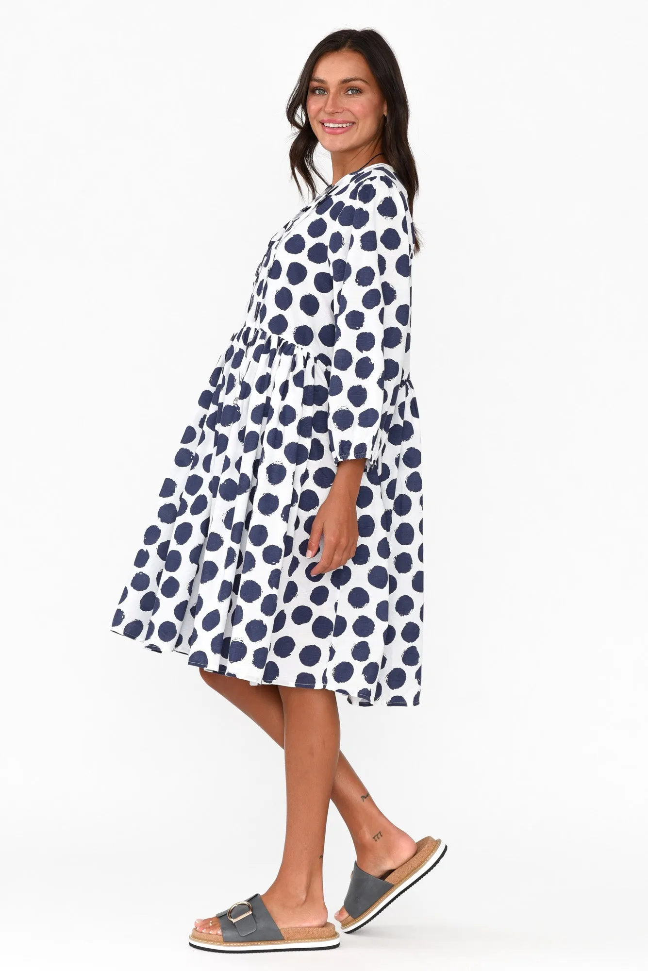 Frieda Navy Spot Cotton Tie Dress sold by Blue Bungalow product image thumbnail 4