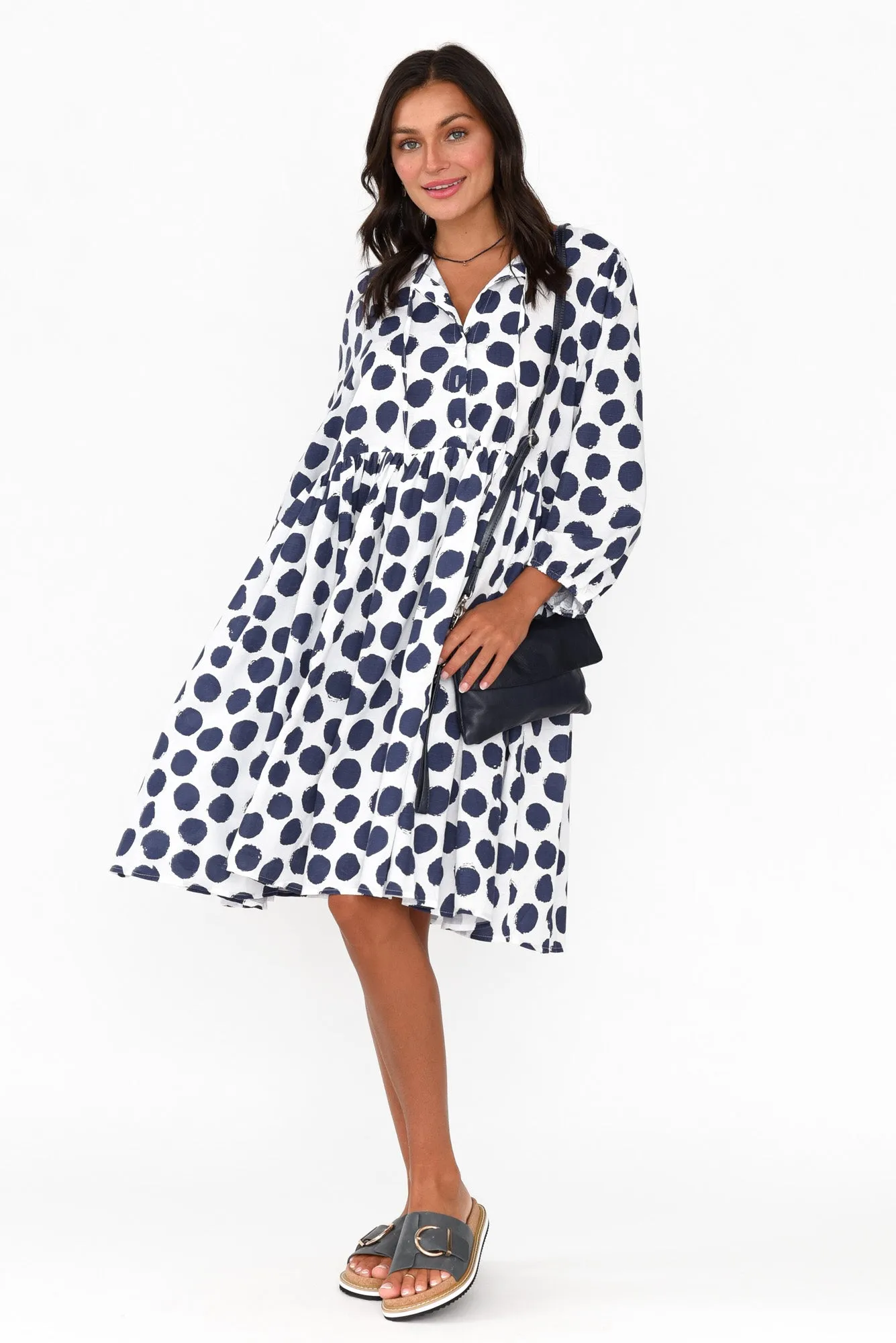 Frieda Navy Spot Cotton Tie Dress sold by Blue Bungalow product image thumbnail 2
