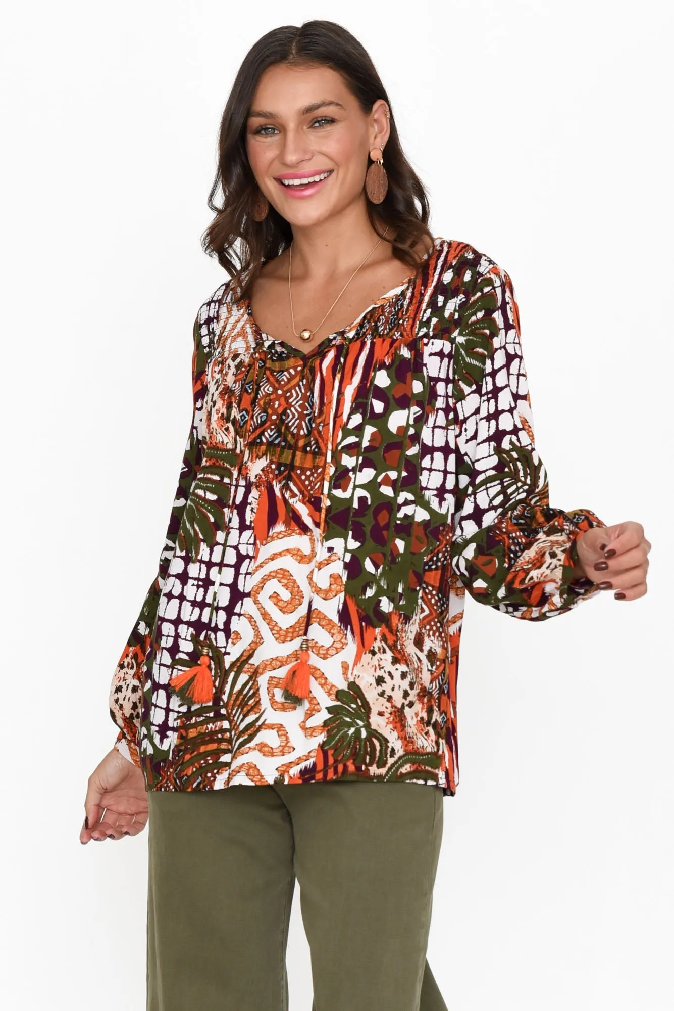 Abida Rust Tropical Top sold by Blue Bungalow