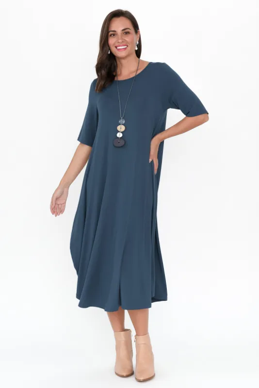 Deep Blue Micro Modal Tri Drape Dress sold by Blue Bungalow