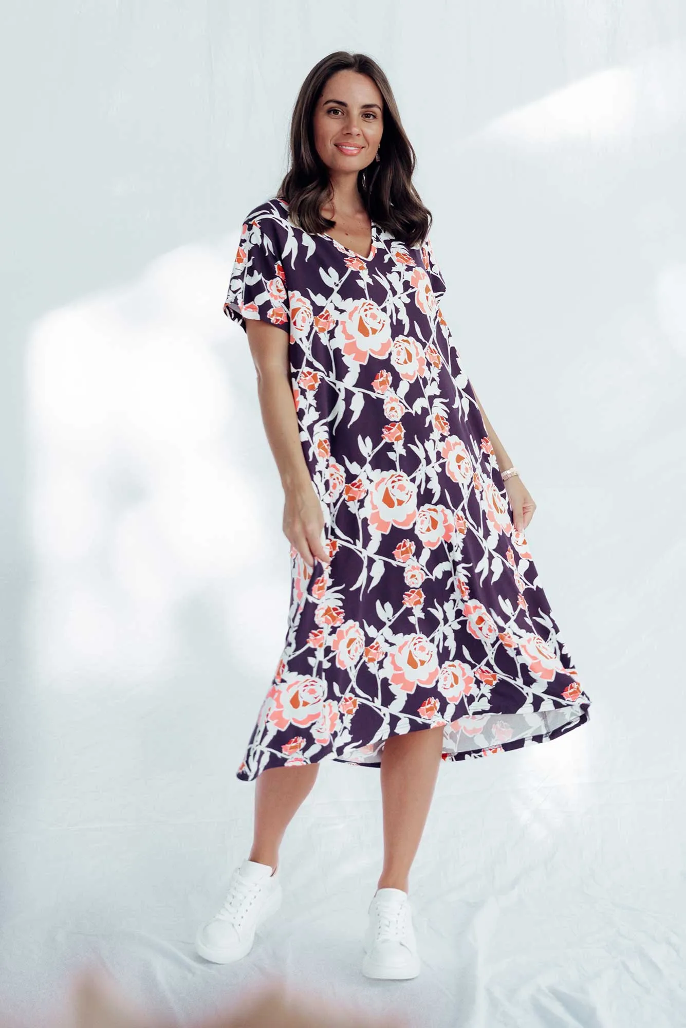 Tiffany Purple Rose Bamboo Tee Dress sold by Blue Bungalow