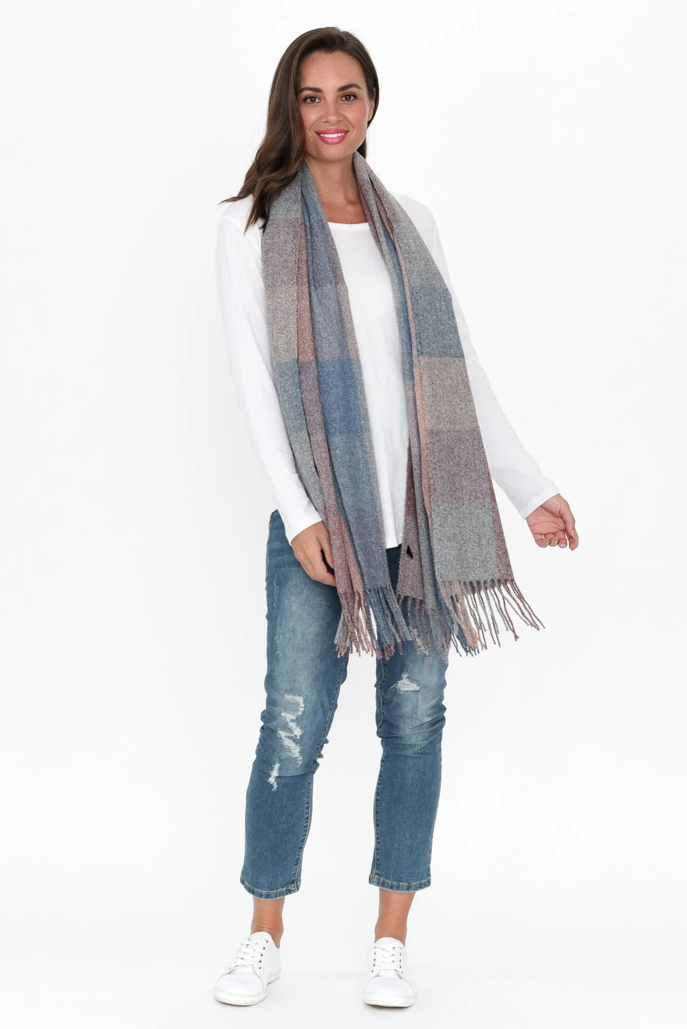 Coda Brown Check Tassel Scarf sold by Blue Bungalow product image thumbnail 2