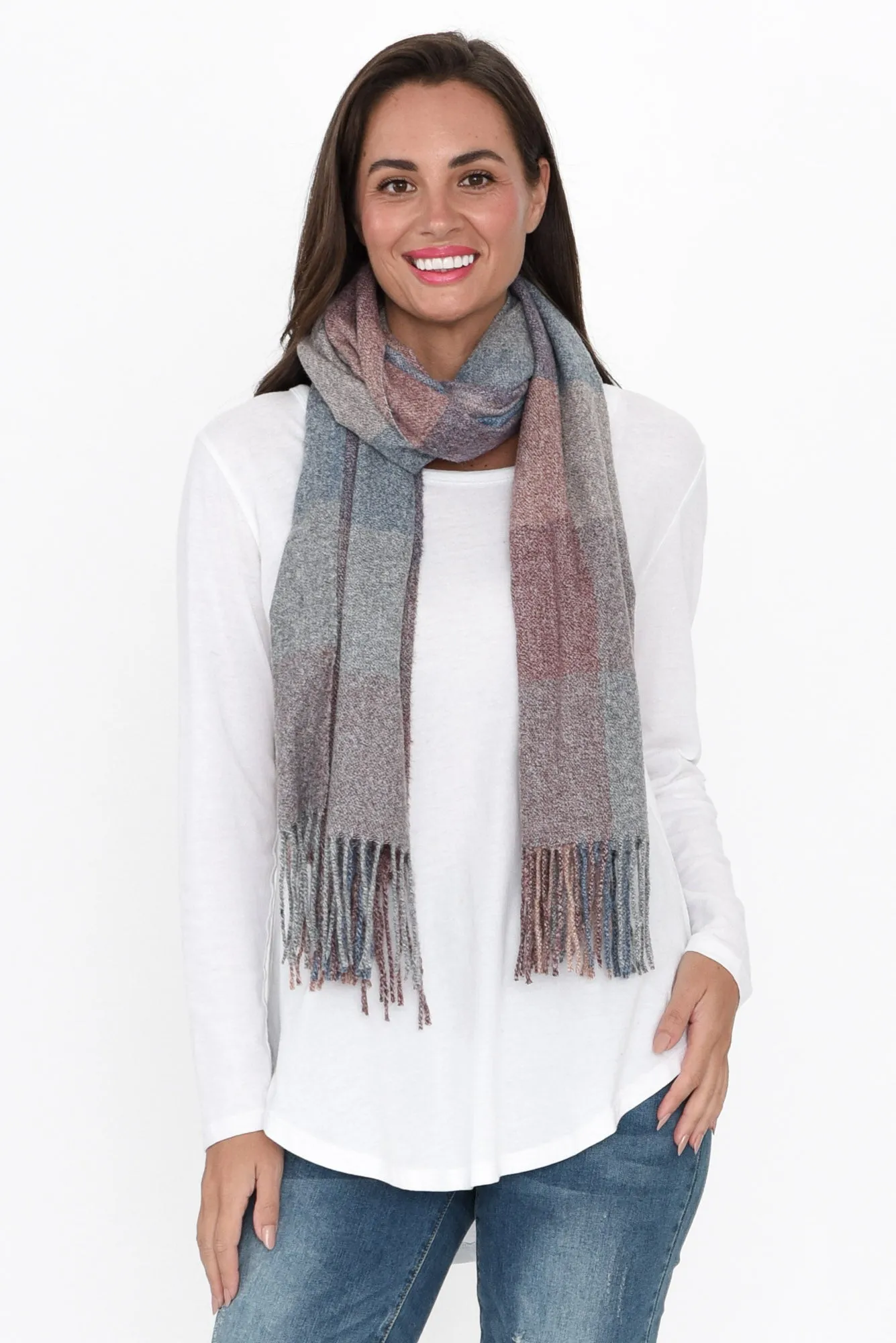 Coda Brown Check Tassel Scarf sold by Blue Bungalow