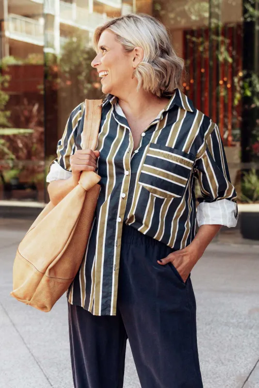 Kerry Navy Stripe Cotton Shirt sold by Blue Bungalow