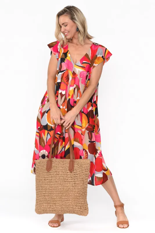 Maheno Pink Abstract Cotton Midi Dress sold by Blue Bungalow