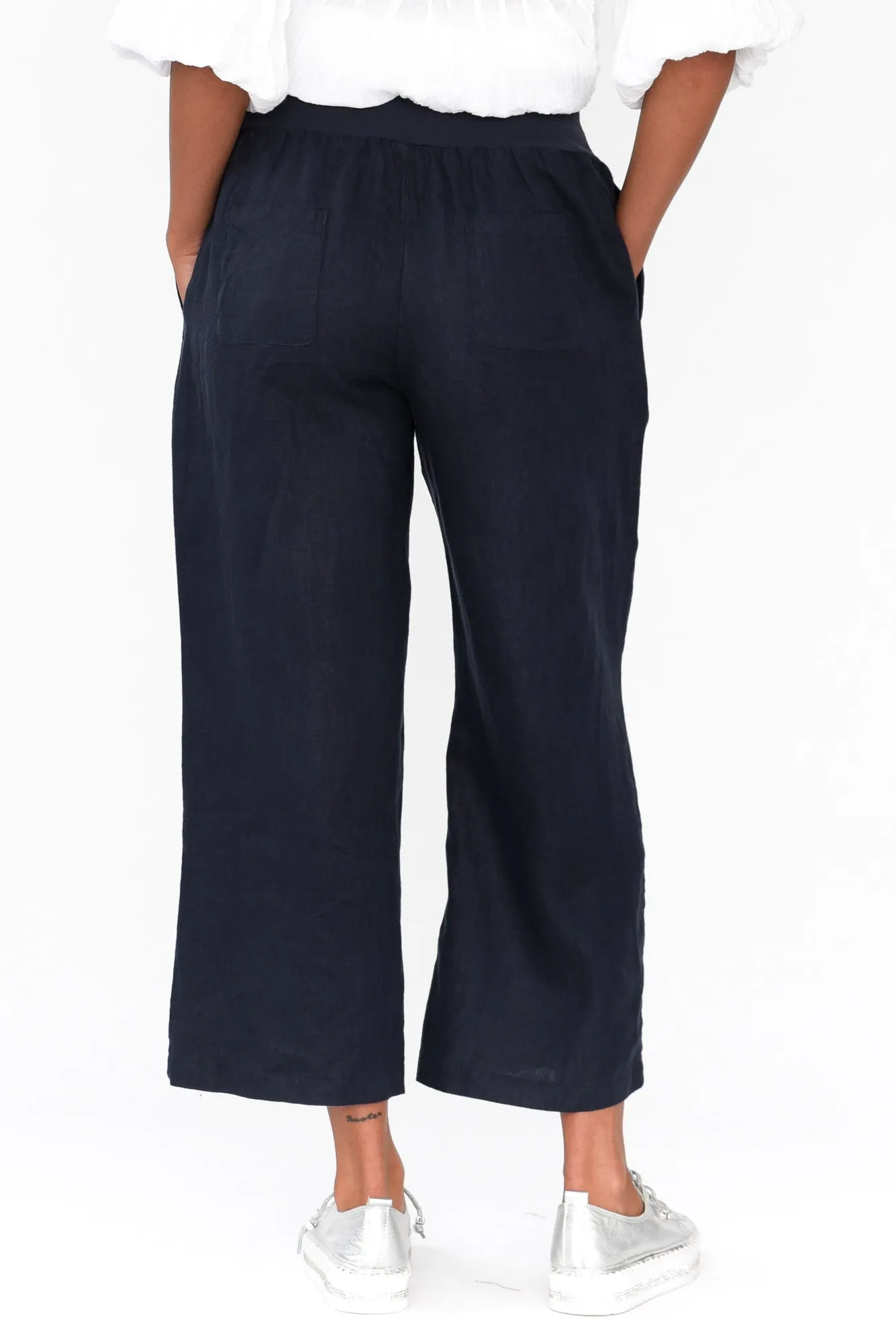 Griffin Navy Linen Wide Leg Pants sold by Blue Bungalow product image thumbnail 5