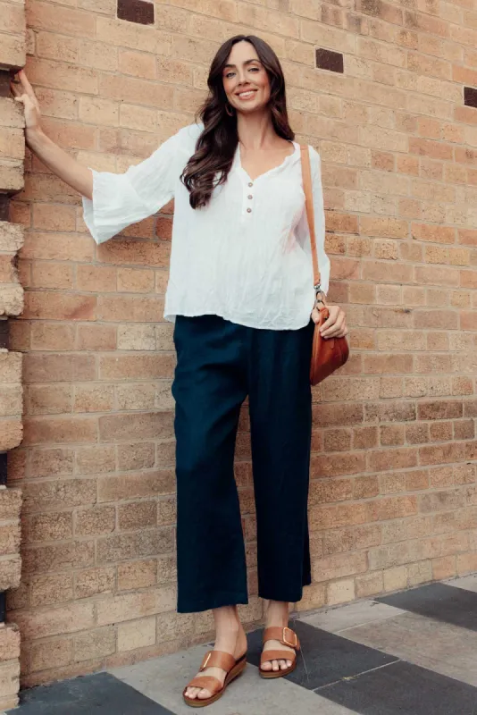 Griffin Navy Linen Wide Leg Pants sold by Blue Bungalow