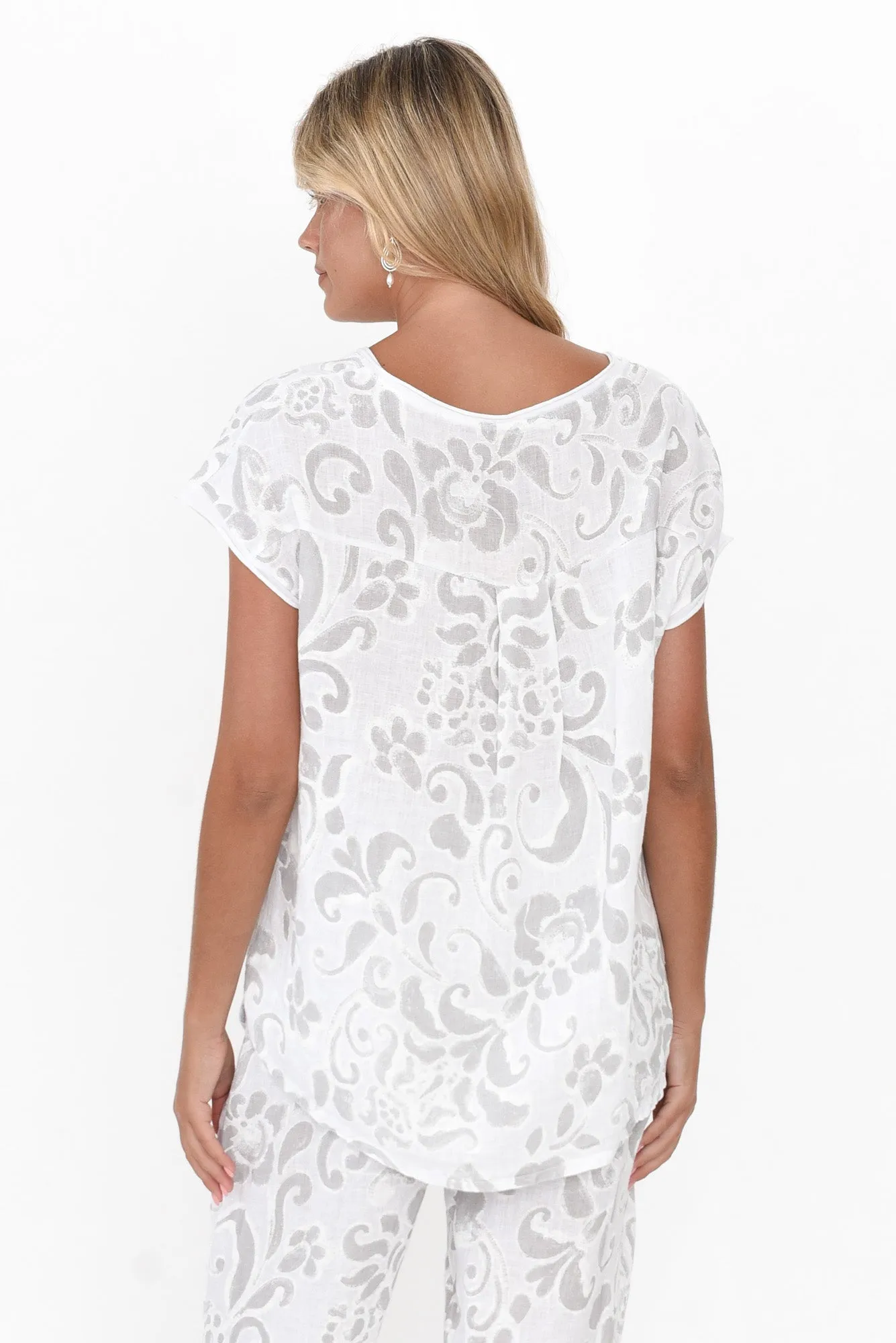 Argus Grey Floral Linen Top sold by Blue Bungalow product image thumbnail 4