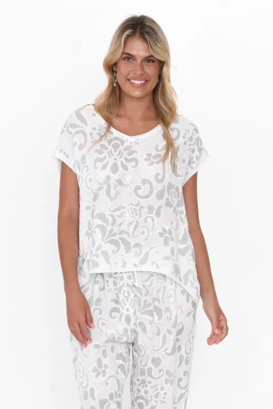 Argus Grey Floral Linen Top sold by Blue Bungalow