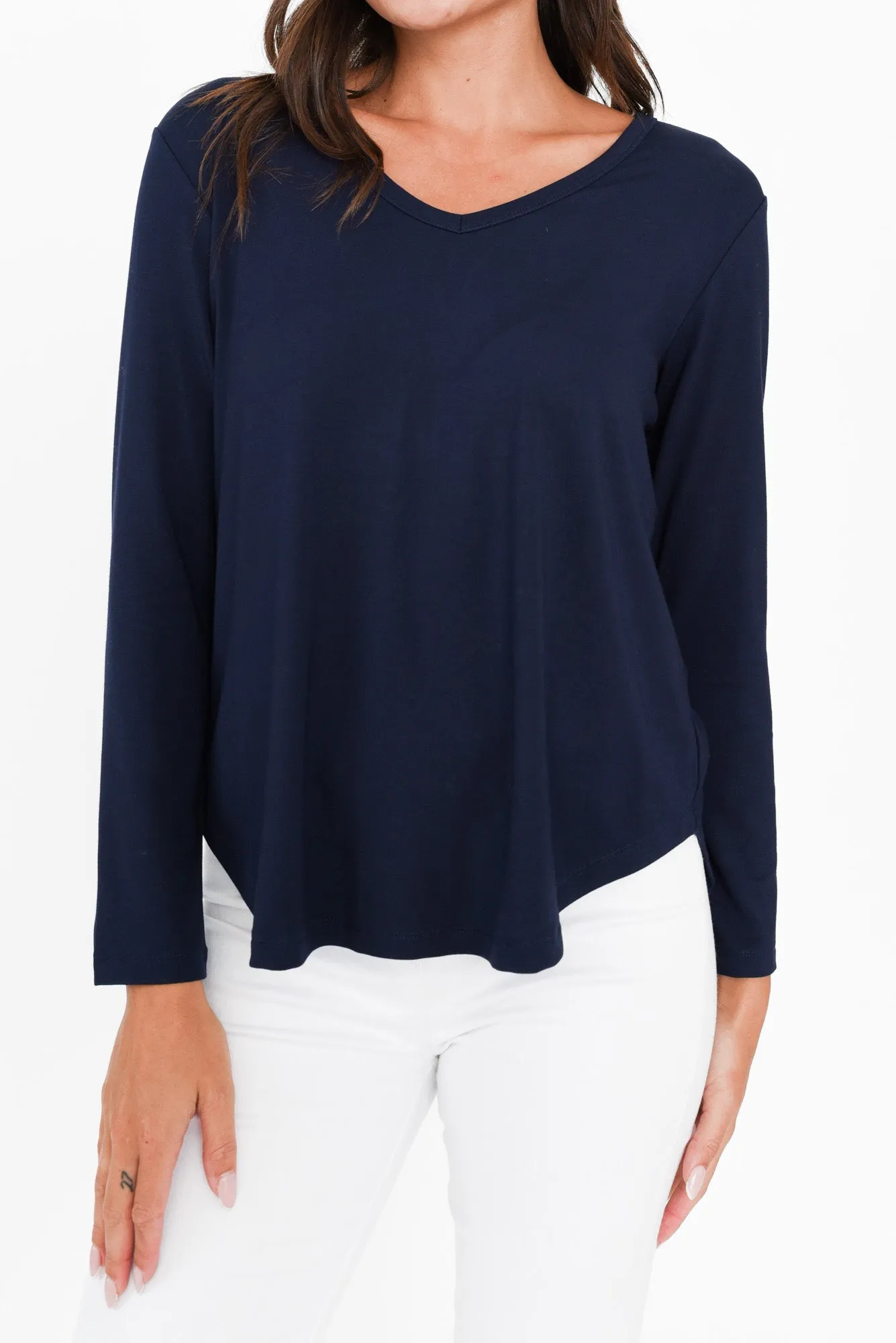 Sia Navy Bamboo V Neck Top sold by Blue Bungalow product image thumbnail 5