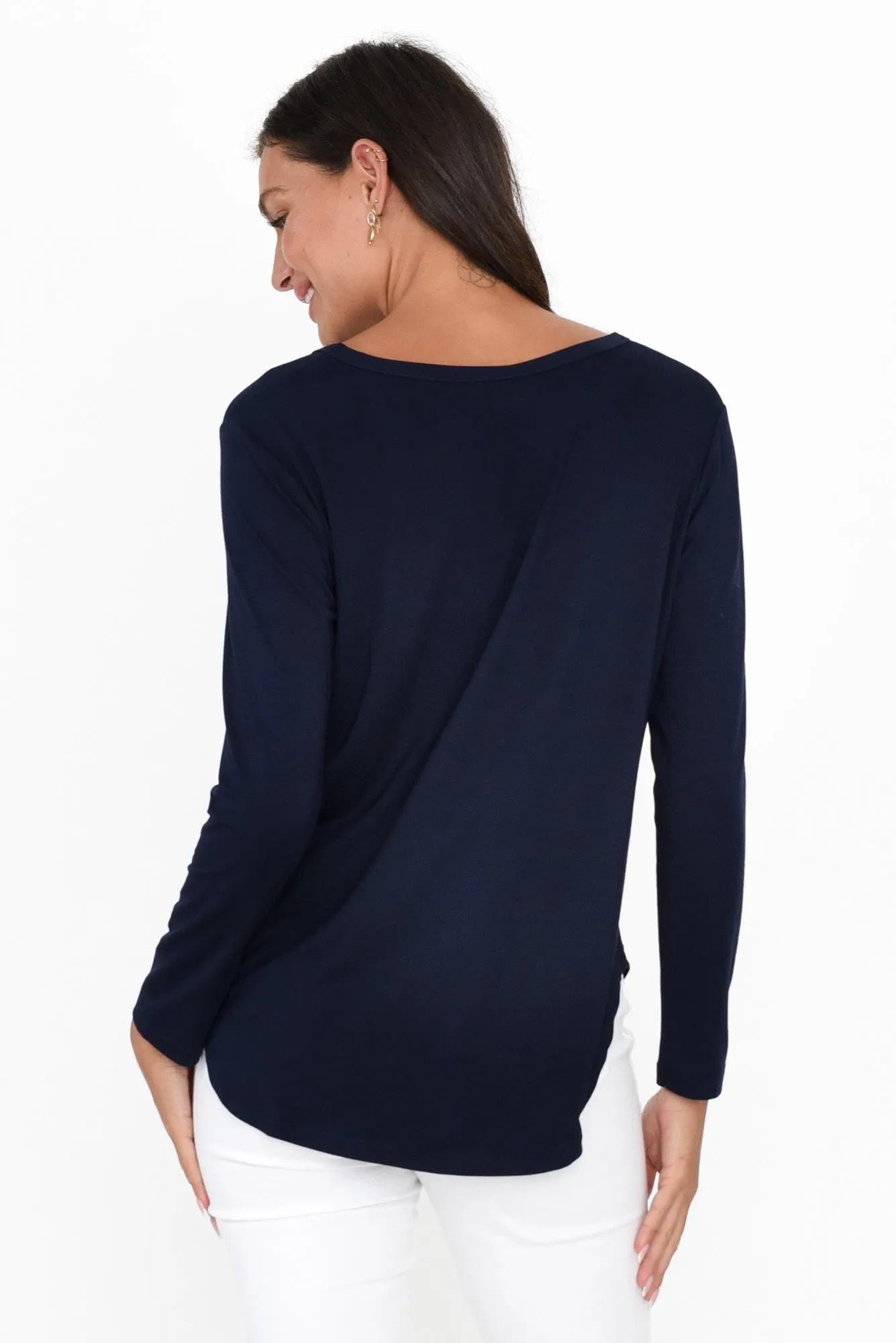 Sia Navy Bamboo V Neck Top sold by Blue Bungalow product image thumbnail 4