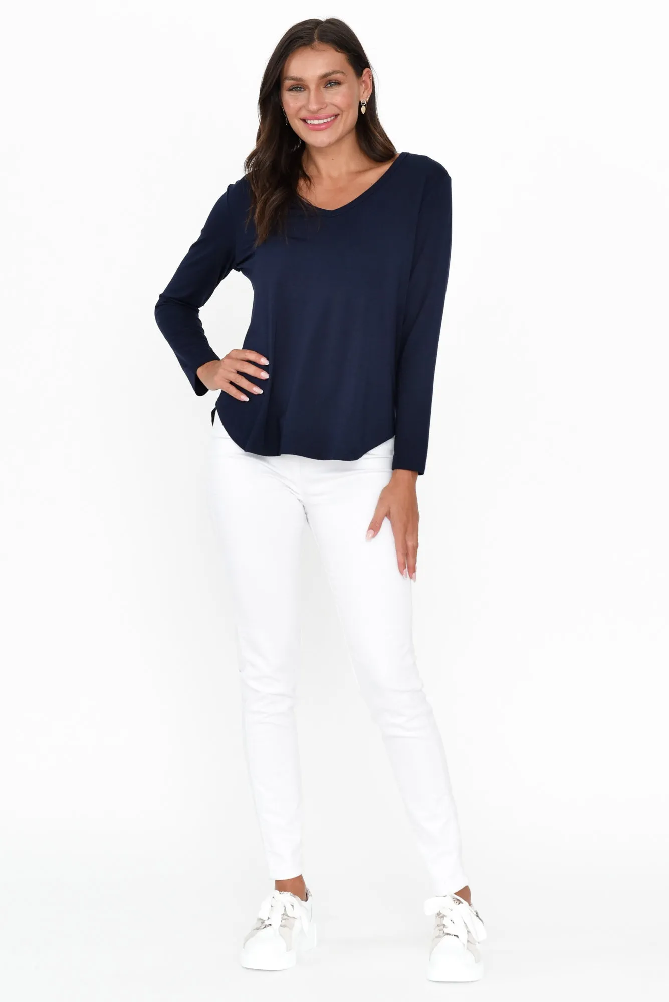 Sia Navy Bamboo V Neck Top sold by Blue Bungalow product image thumbnail 2