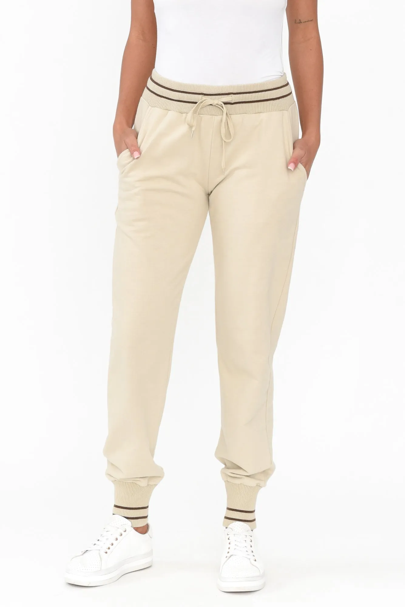 Claude Natural Cotton Blend Drawstring Pants sold by Blue Bungalow