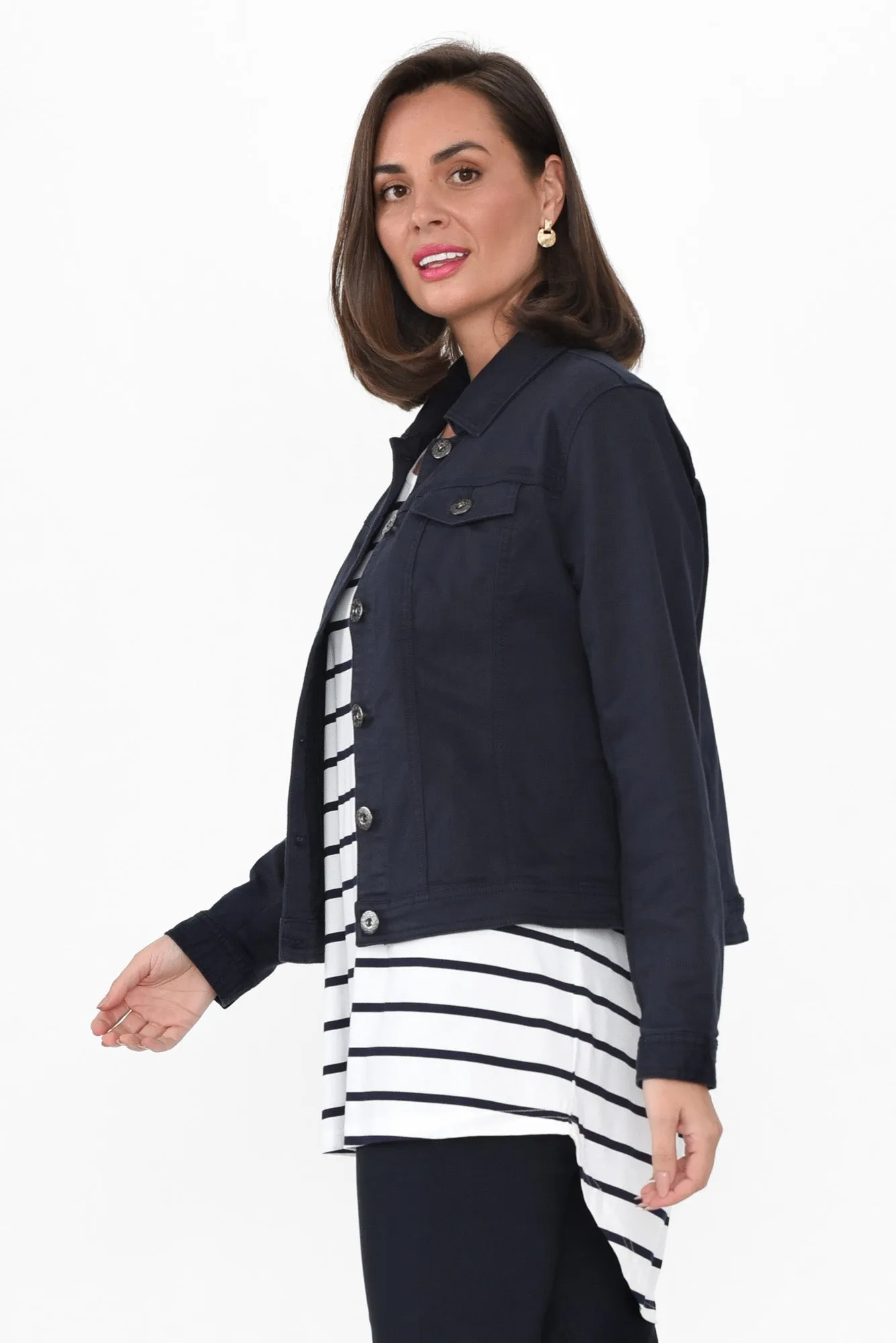 Danielle Navy Stretch Jean Jacket sold by Blue Bungalow product image thumbnail 3