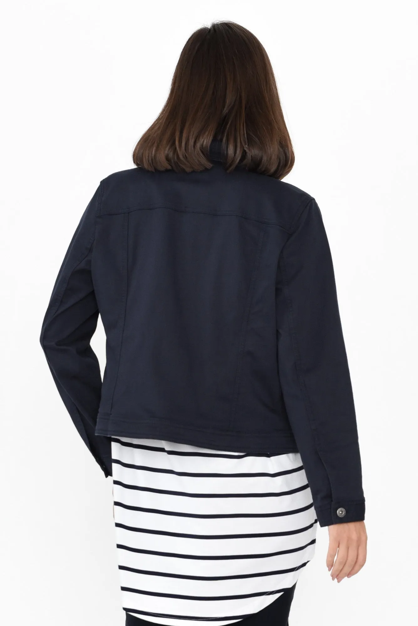 Danielle Navy Stretch Jean Jacket sold by Blue Bungalow product image thumbnail 4