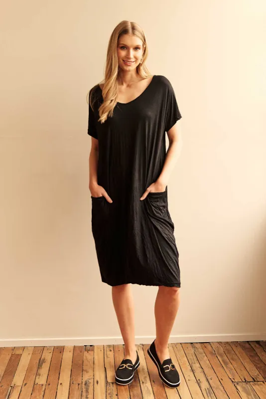 Travel Black Crinkle Cotton Dress sold by Blue Bungalow