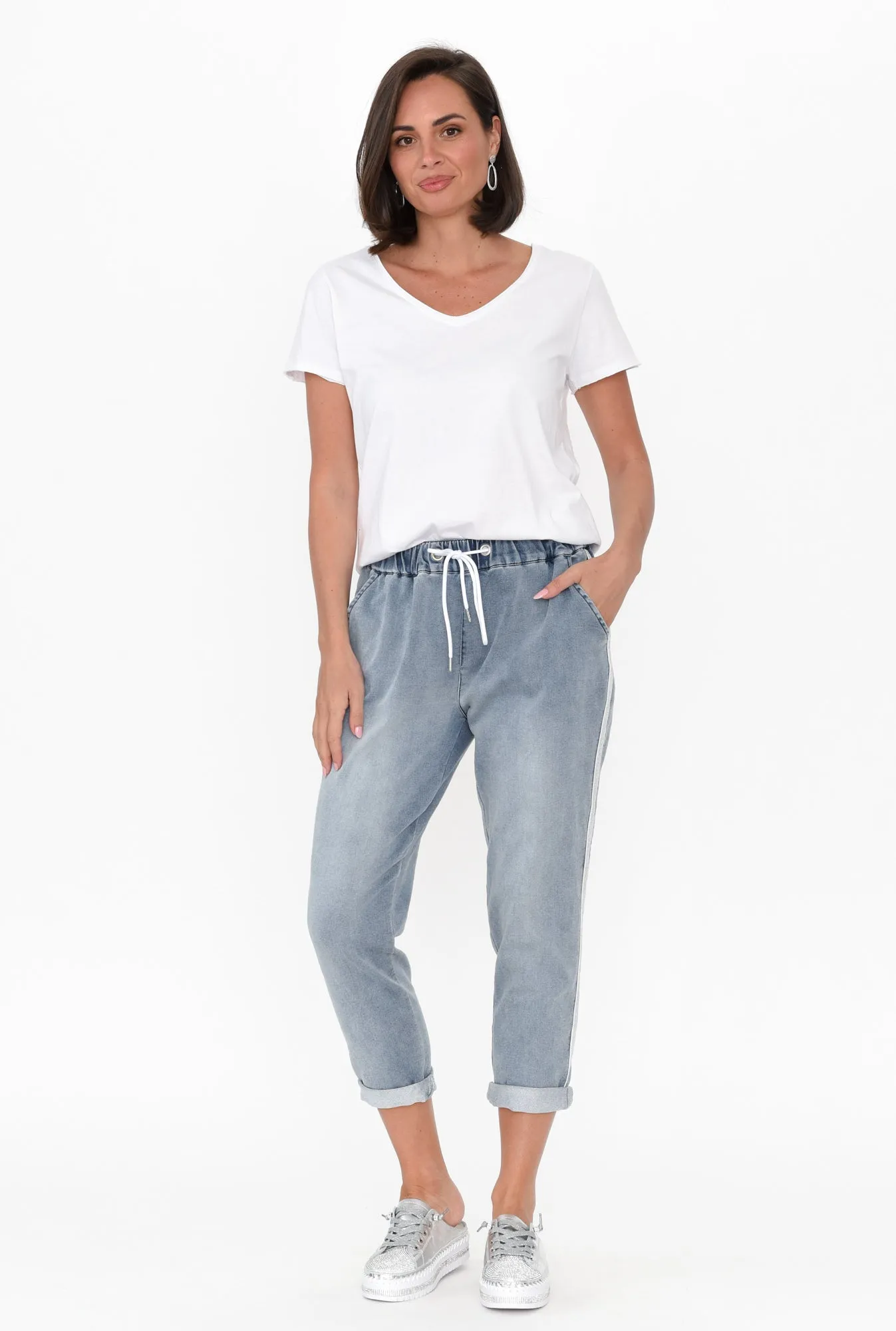 Brooks Blue Cotton Blend Jogger Pants sold by Blue Bungalow product image thumbnail 2
