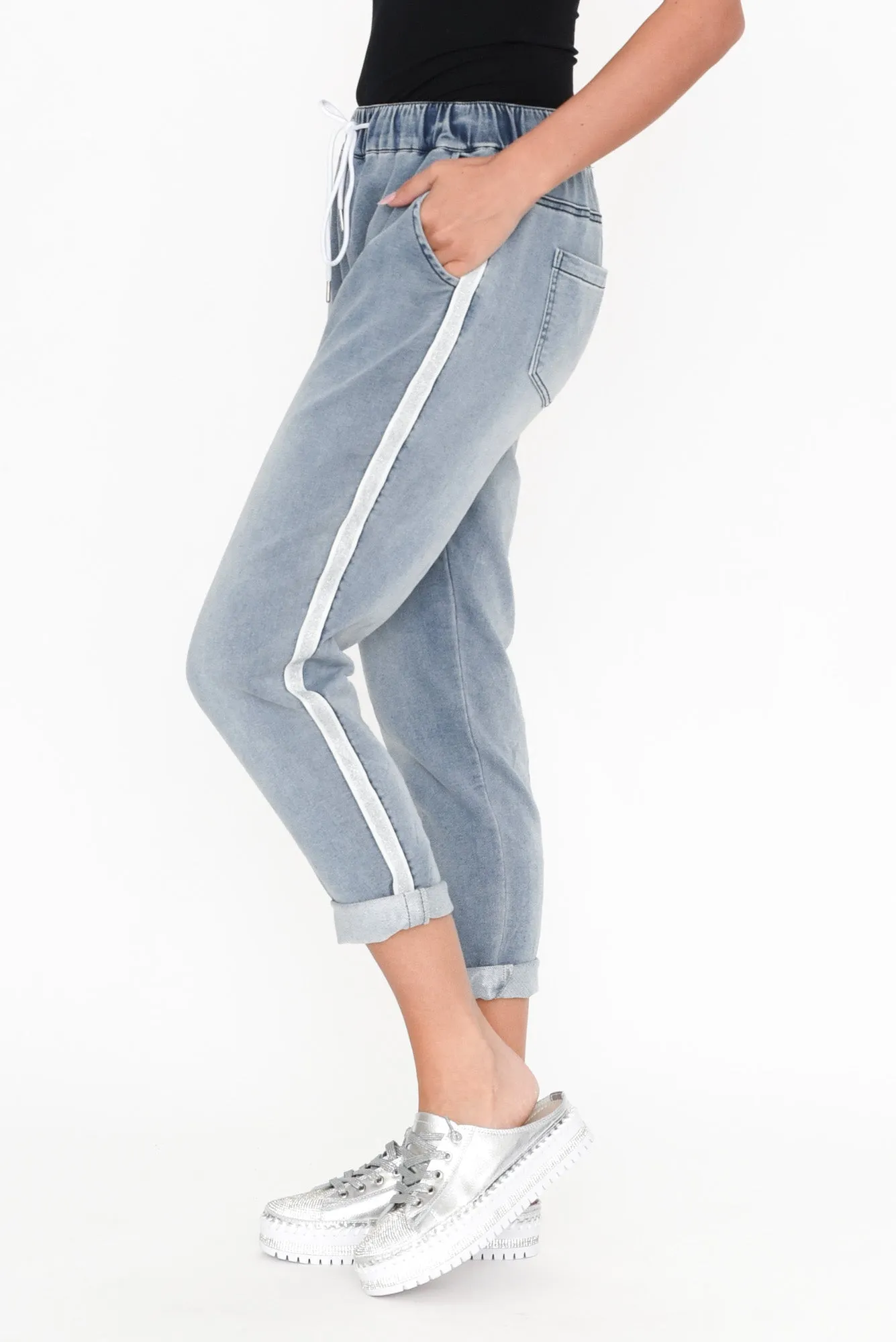 Brooks Blue Cotton Blend Jogger Pants sold by Blue Bungalow product image thumbnail 3