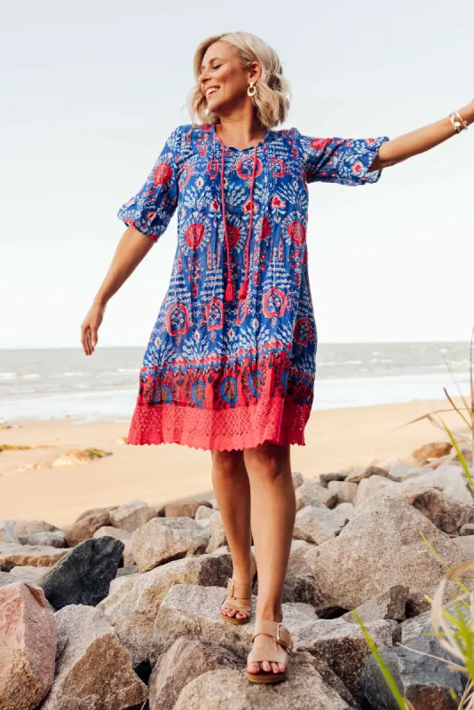 Cayman Blue Motif Cotton Tunic Dress sold by Blue Bungalow