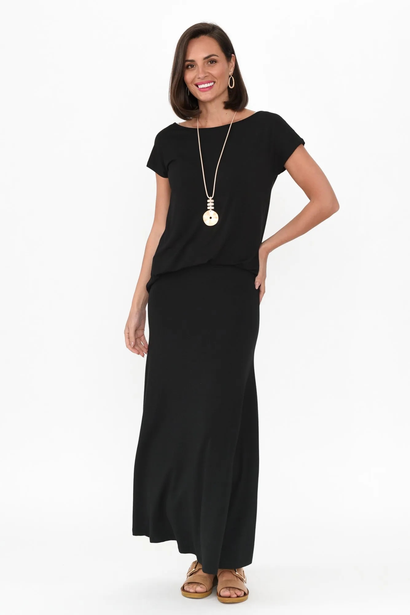 Lana Black Bamboo Cotton Maxi Skirt sold by Blue Bungalow product image thumbnail 3